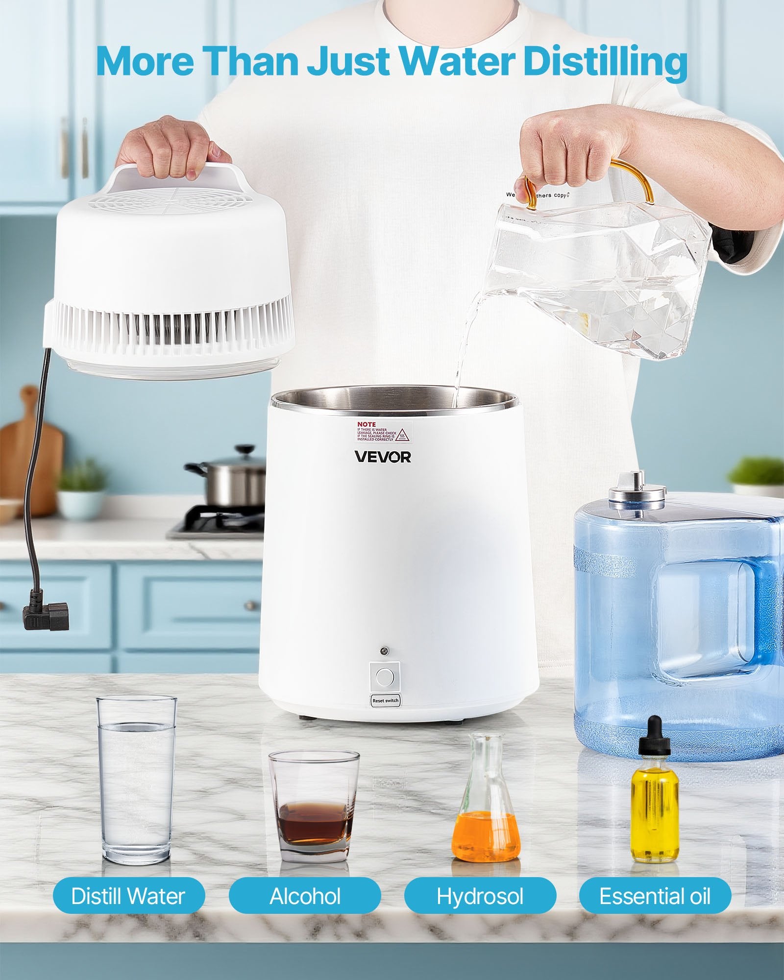 Water Distiller 6L, 900W Pure Water Purifier with Stainless Steel Interior White