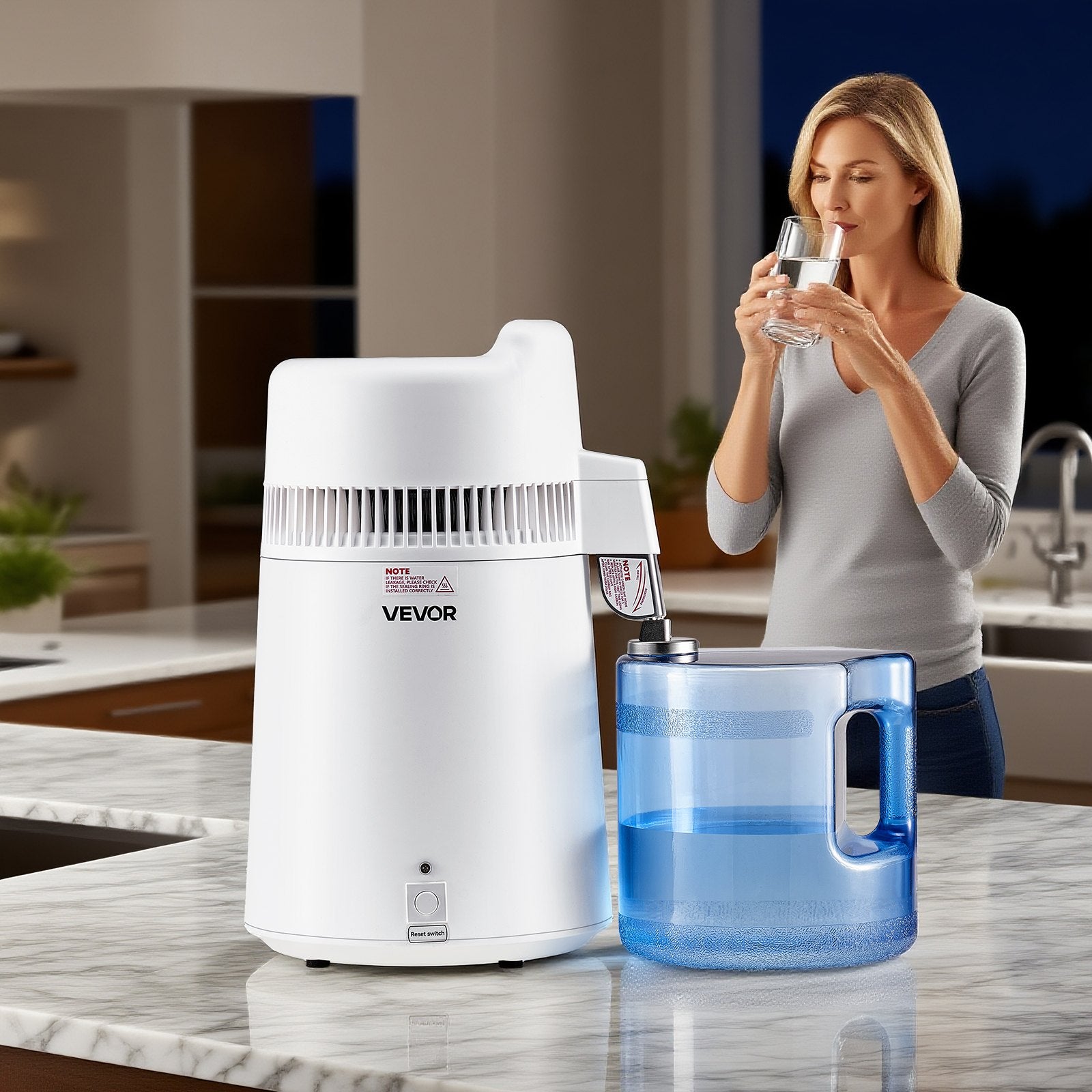 Water Distiller 6L, 900W Pure Water Purifier with Stainless Steel Interior White