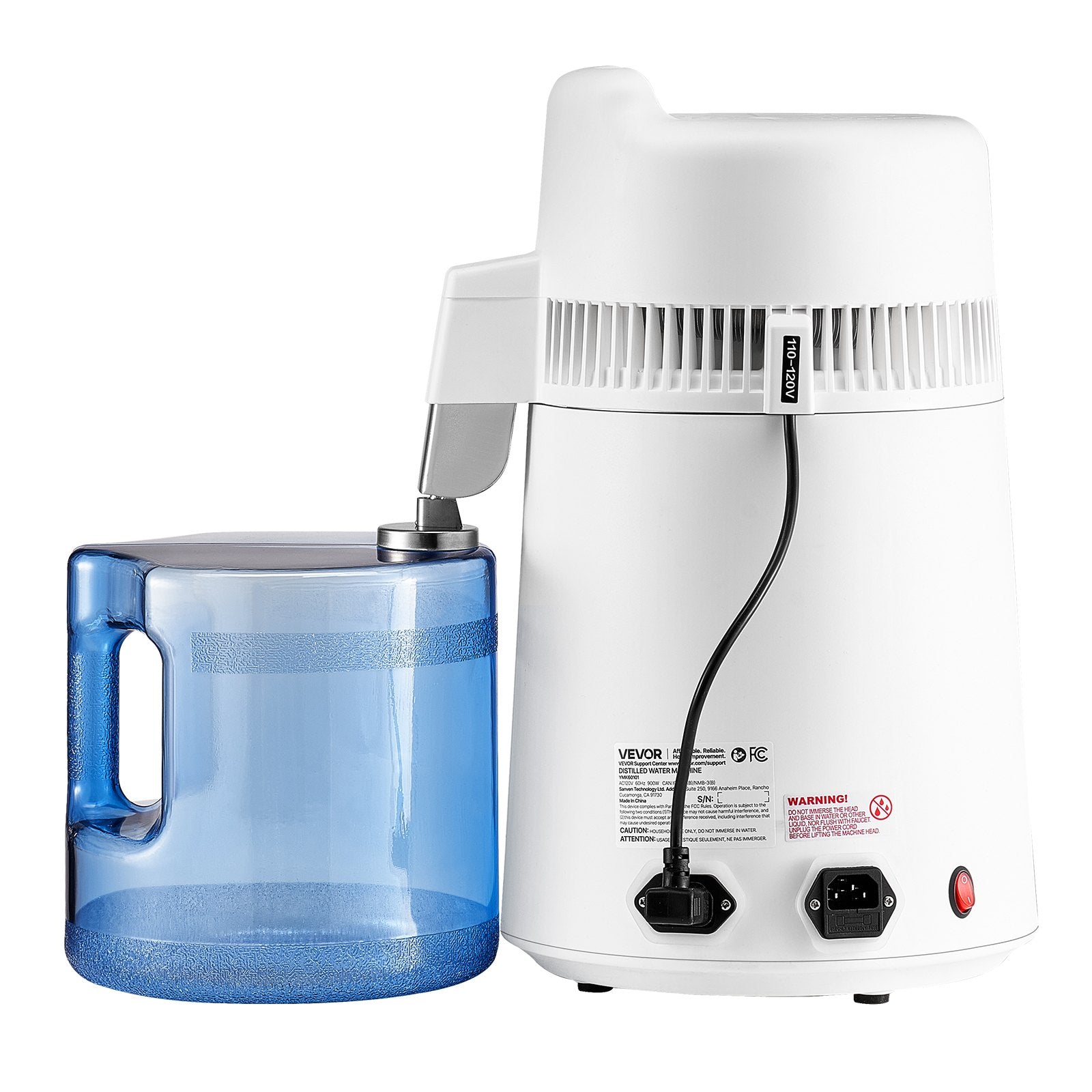 Water Distiller 6L, 900W Pure Water Purifier with Stainless Steel Interior White