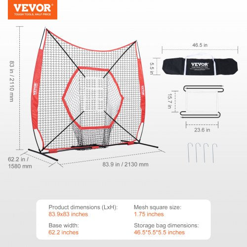7x7 ft Baseball Softball Practice Net Portable Training Net with Bow Frame