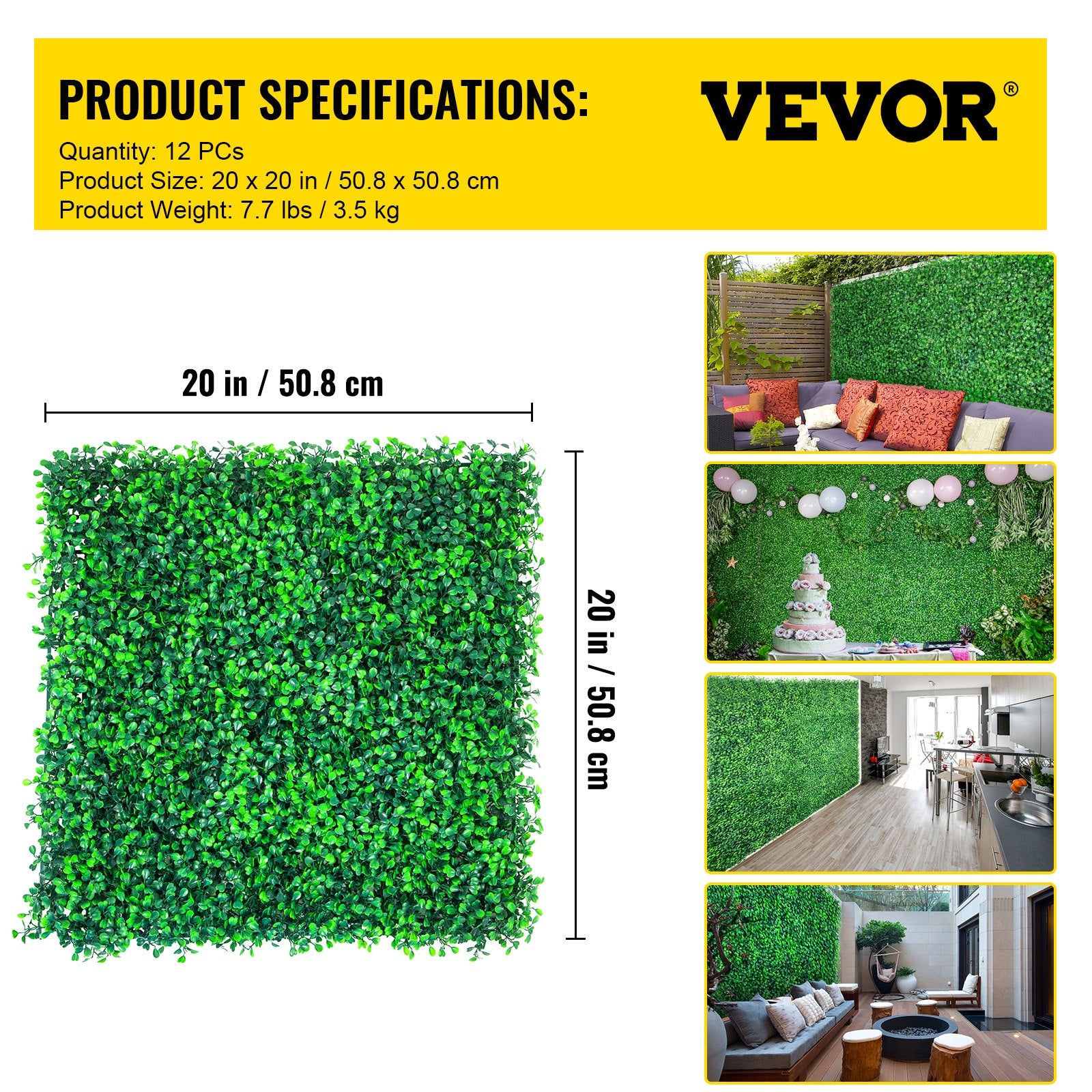 Artificial Boxwood Panels, 12-Pack 20"x20" Hedge Wall Panels for Indoor Outdoor