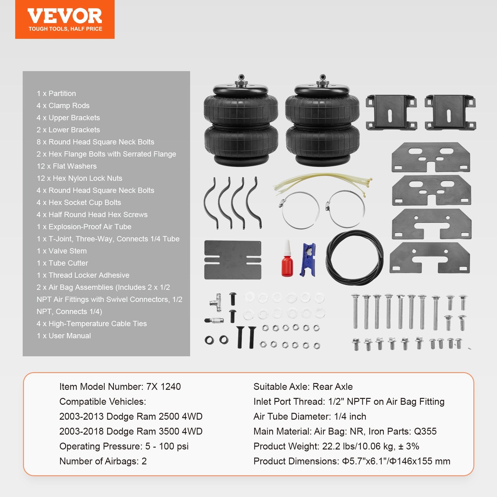 Air Bag Suspension Kit 5000 lbs Compatible 2003-2013 Ram 2500 4WD 3500 4WD