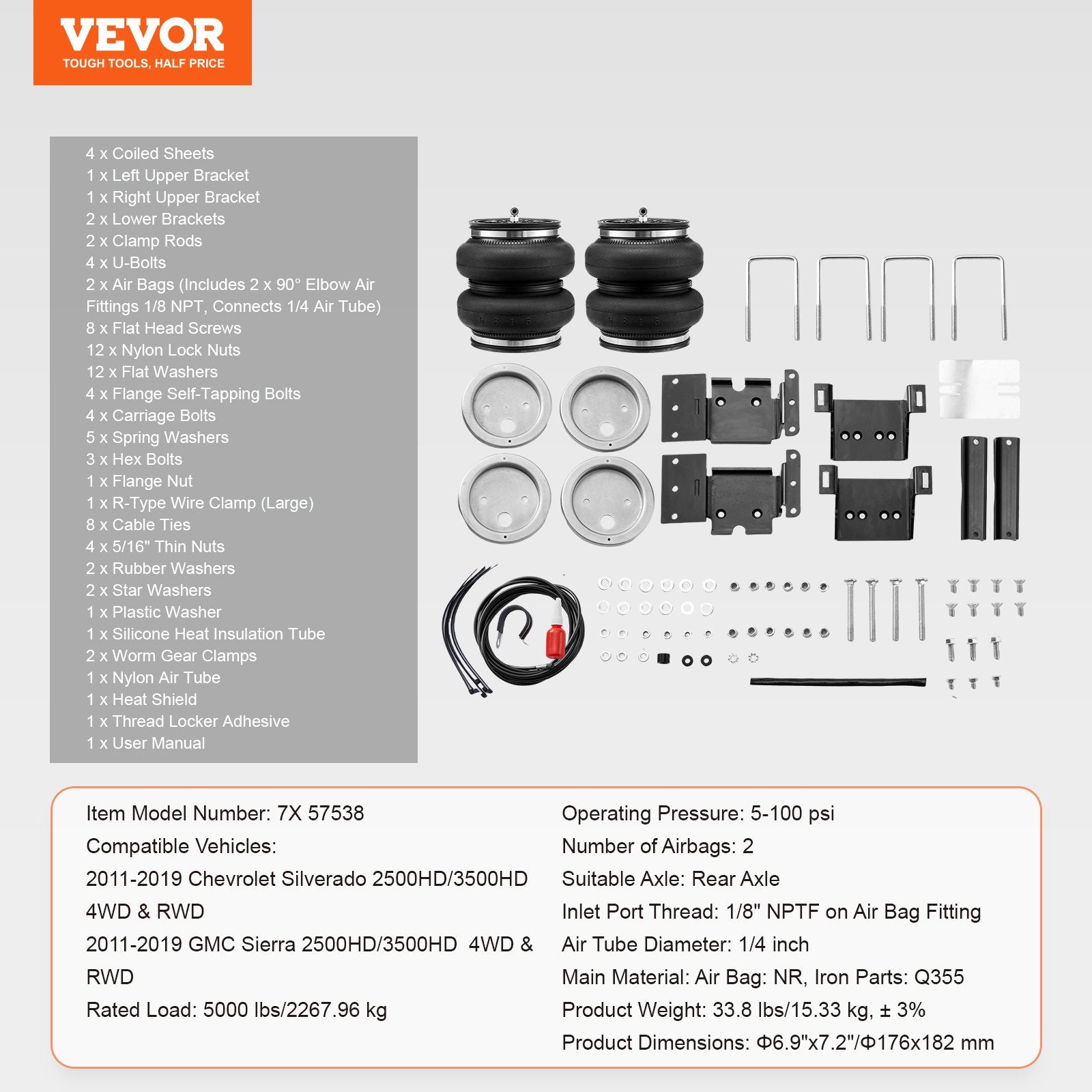Air Bag Suspension Kit 5000 lbs Compatible 2011-2019 Silverado Sierra 4WD RWD