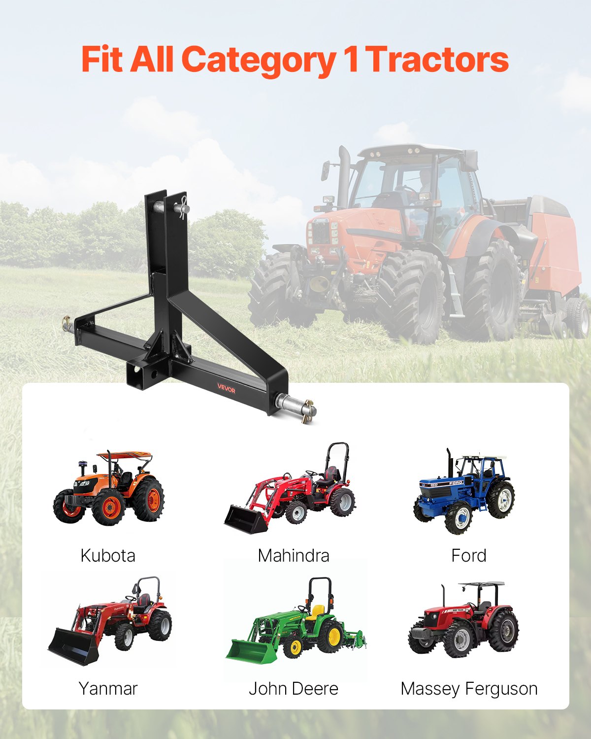 3 Point Trailer Hitch 2" Receiver Category 1 Tractor 3000lbs Tow Drawbar Adapter