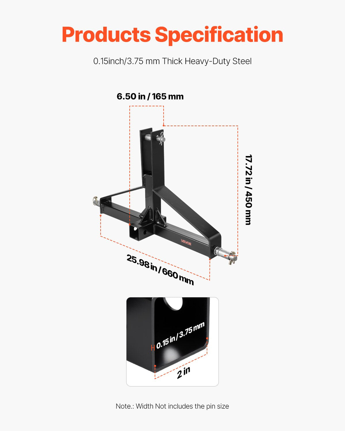 3 Point Trailer Hitch 2" Receiver Category 1 Tractor 3000lbs Tow Drawbar Adapter