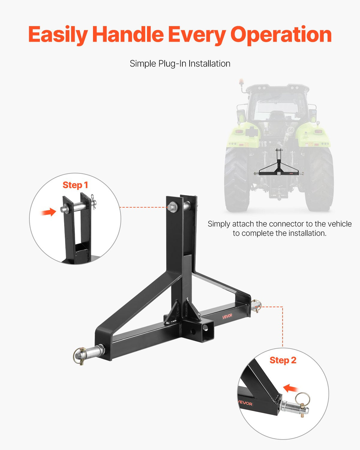 3 Point Trailer Hitch 2" Receiver Category 1 Tractor 3000lbs Tow Drawbar Adapter