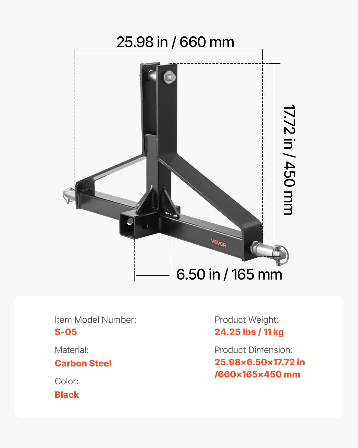 3 Point Trailer Hitch 2" Receiver Category 1 Tractor 3000lbs Tow Drawbar Adapter