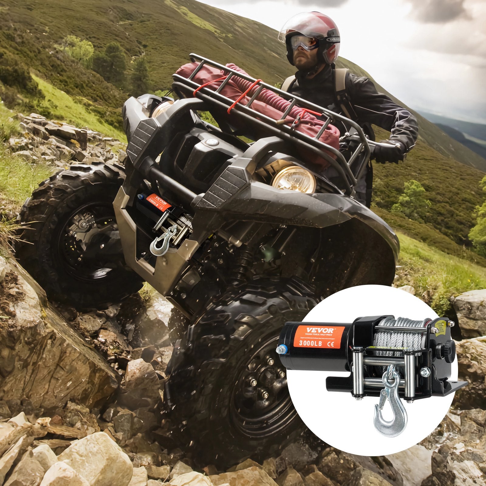 Winch Electric 1361KG 12V DC ATV UTV 0.5in x 1188.7cm Steel Cable IP55