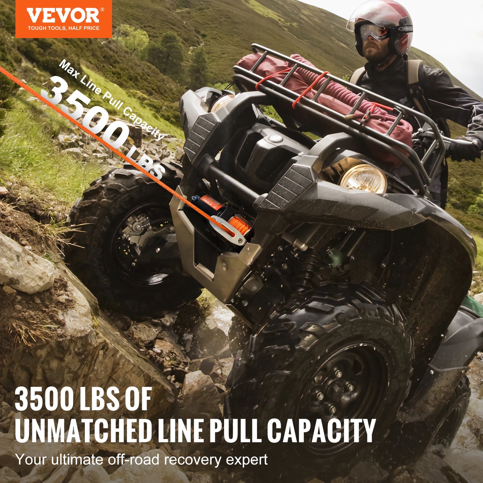 Winch Electric 1588KG 12V DC ATV 0.5in x 1188.7cm Synthetic Rope IP55