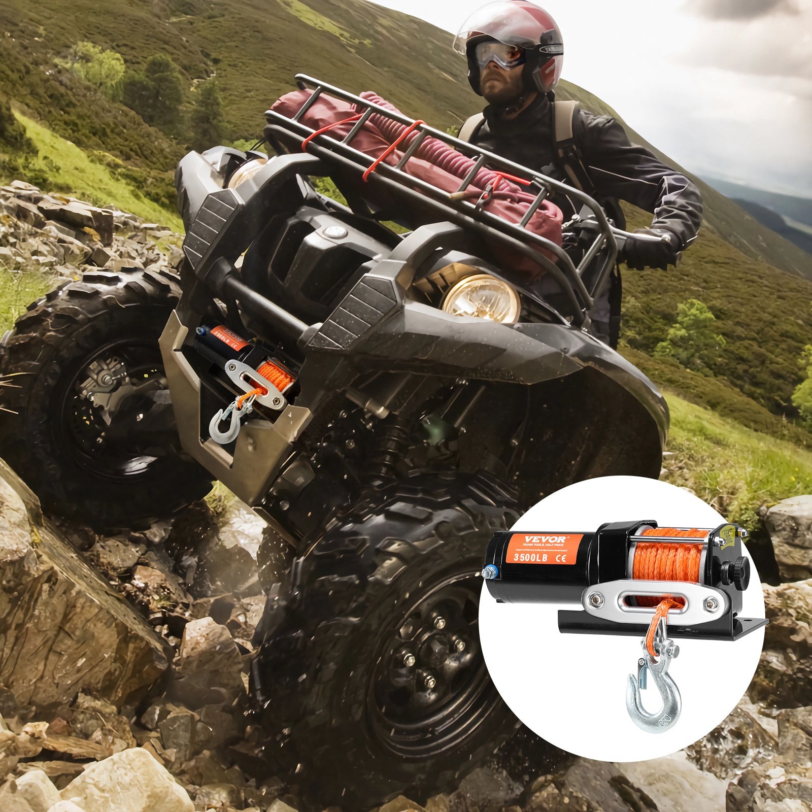 Winch Electric 1588KG 12V DC ATV 0.5in x 1188.7cm Synthetic Rope IP55