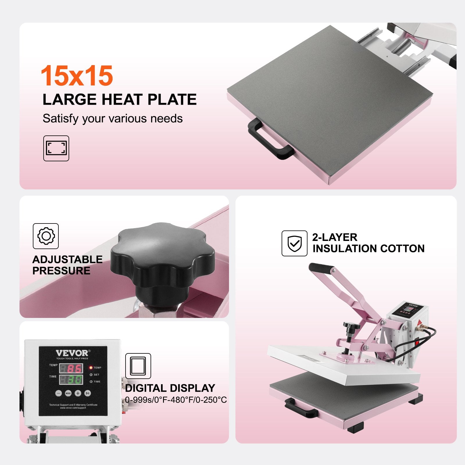 15x15 Inch Digital Heat Press Machine with Pull-Out Drawer for T-Shirts and Bags
