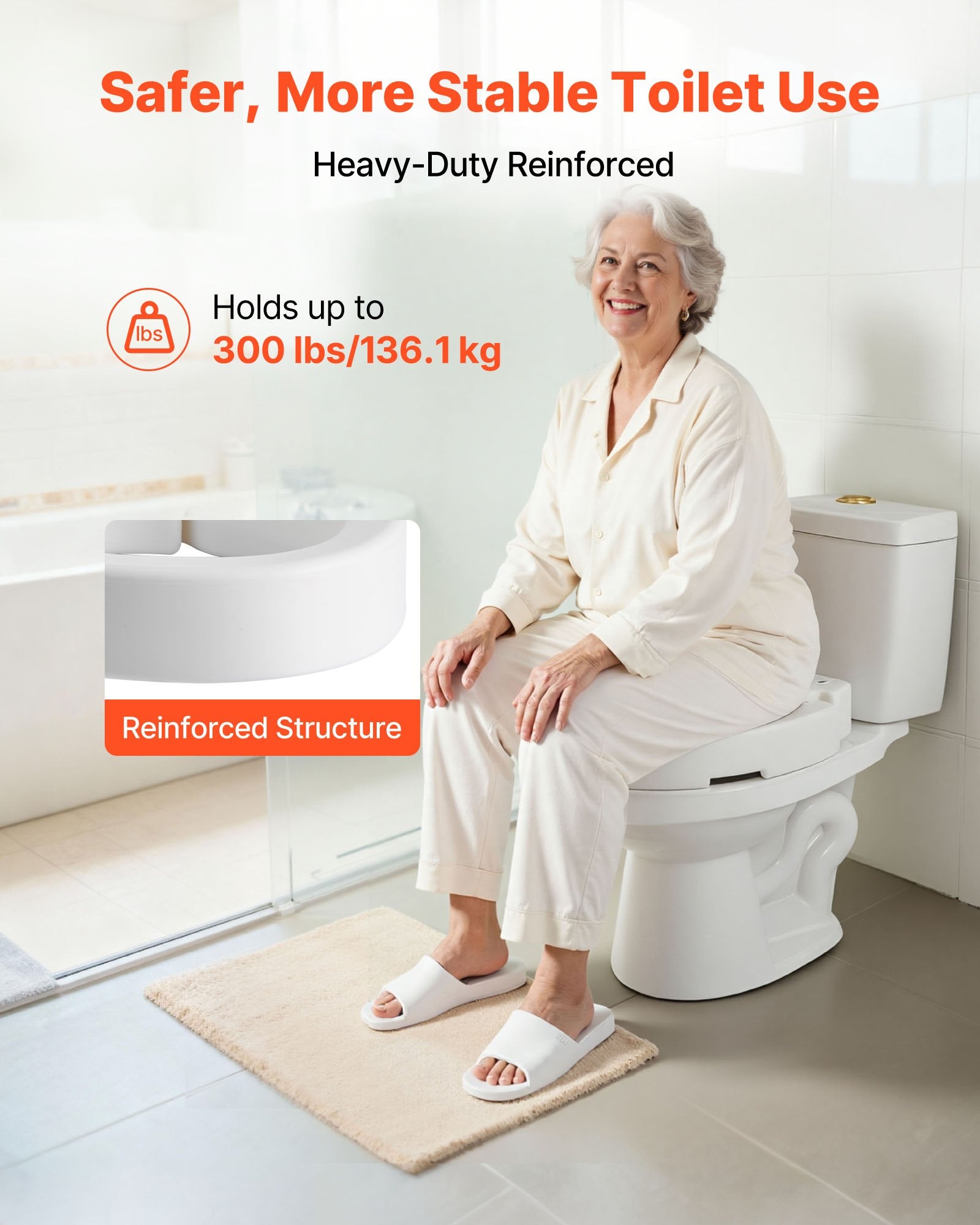 Raised Toilet Seat 136.1kg 88.9mm Lift Elongated Commode Riser Seniors Elderly