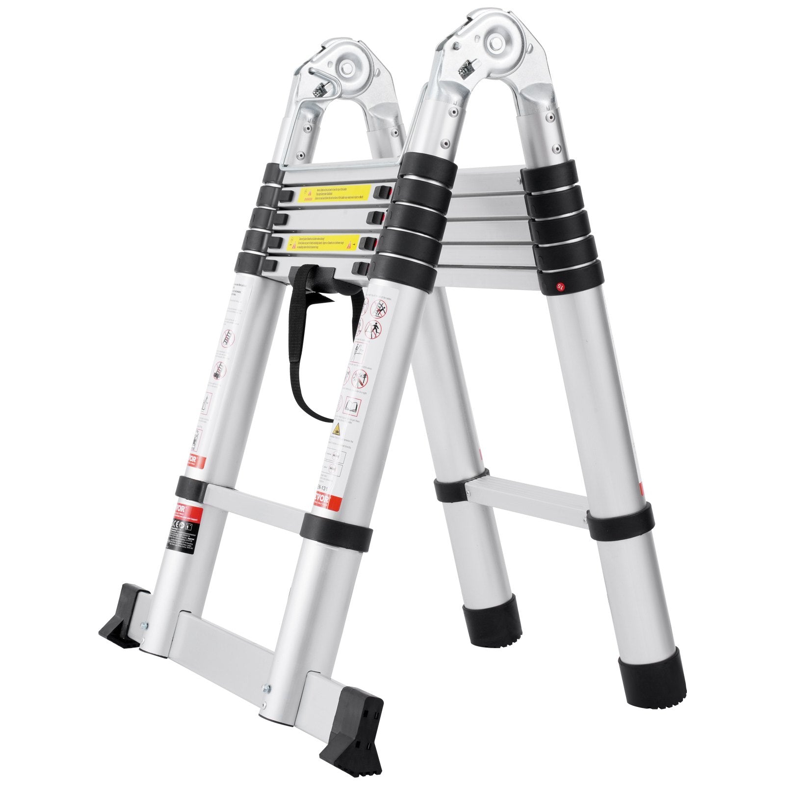 Telescoping Ladder 12.5FT A-Shape Aluminum Multi-Button Retraction 375LBS