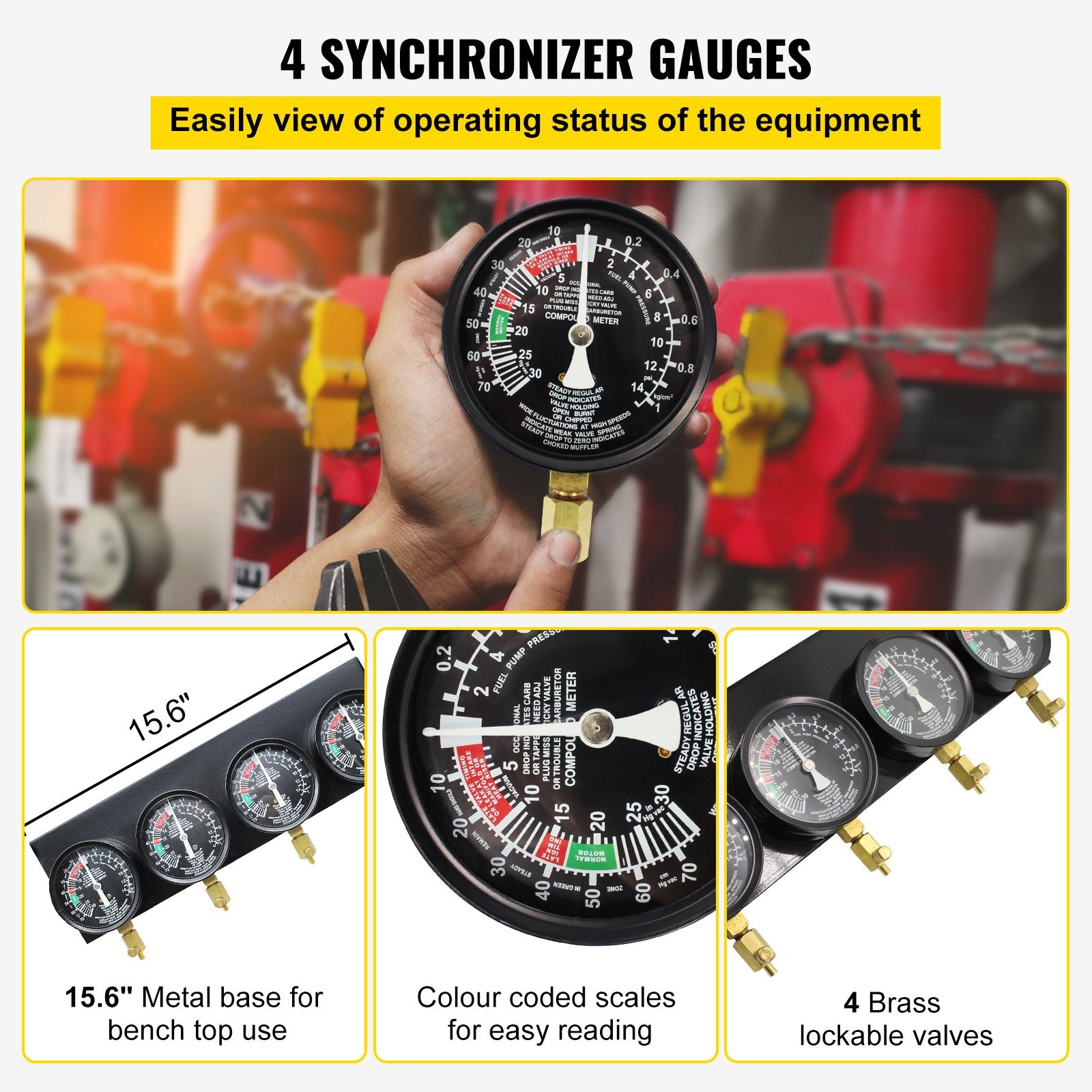 Fuel Vacuum Carburetor Synchronizer Tool Kit with Gauge and Rubber Hose