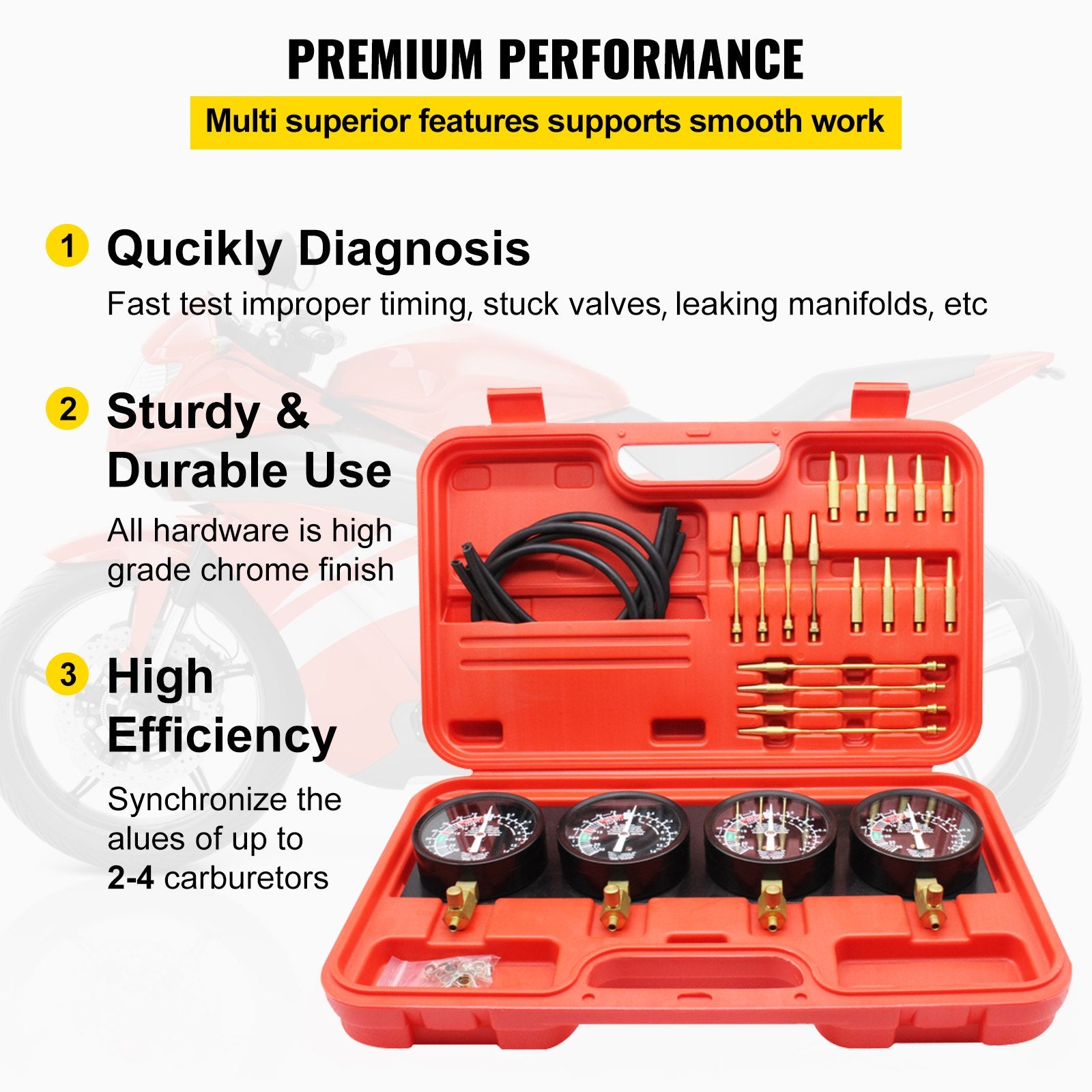 Fuel Vacuum Carburetor Synchronizer Tool Kit with Gauge and Rubber Hose
