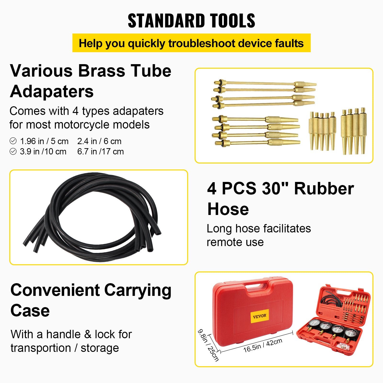 Fuel Vacuum Carburetor Synchronizer Tool Kit with Gauge and Rubber Hose