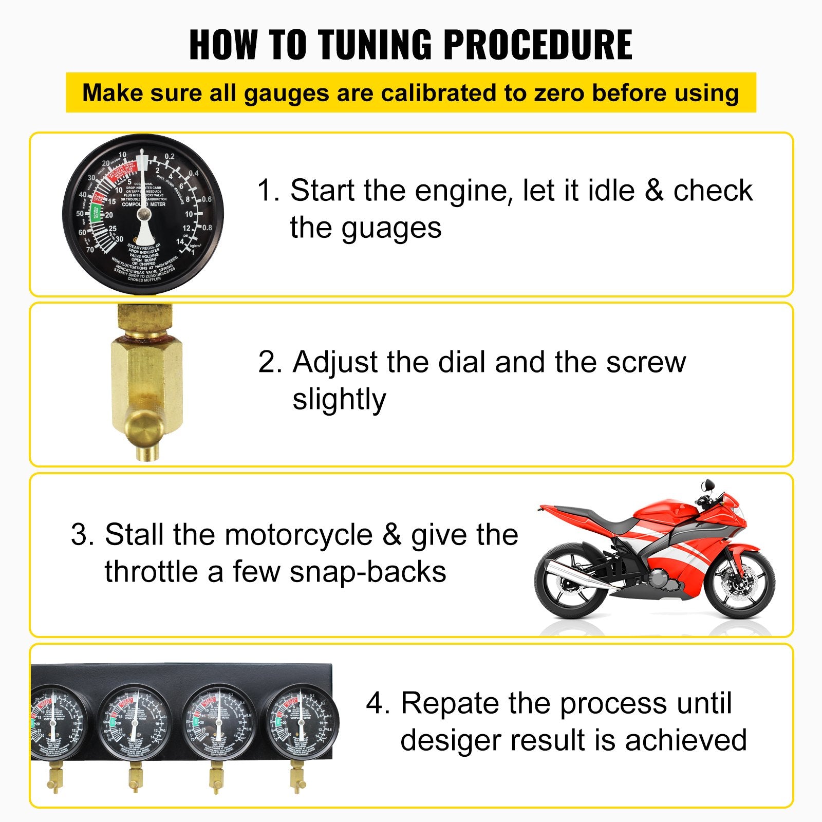 Fuel Vacuum Carburetor Synchronizer Tool Kit with Gauge and Rubber Hose