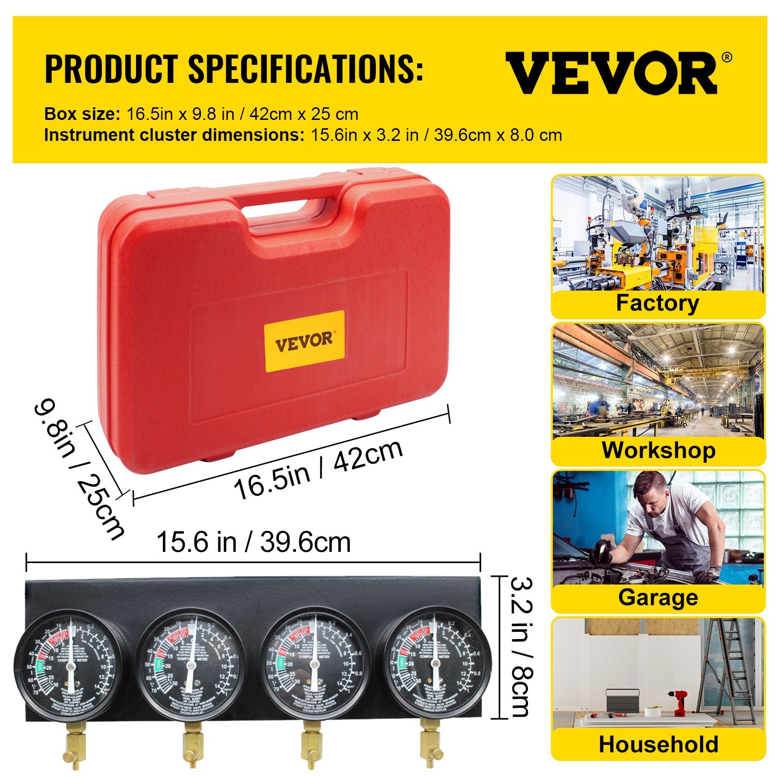 Fuel Vacuum Carburetor Synchronizer Tool Kit with Gauge and Rubber Hose