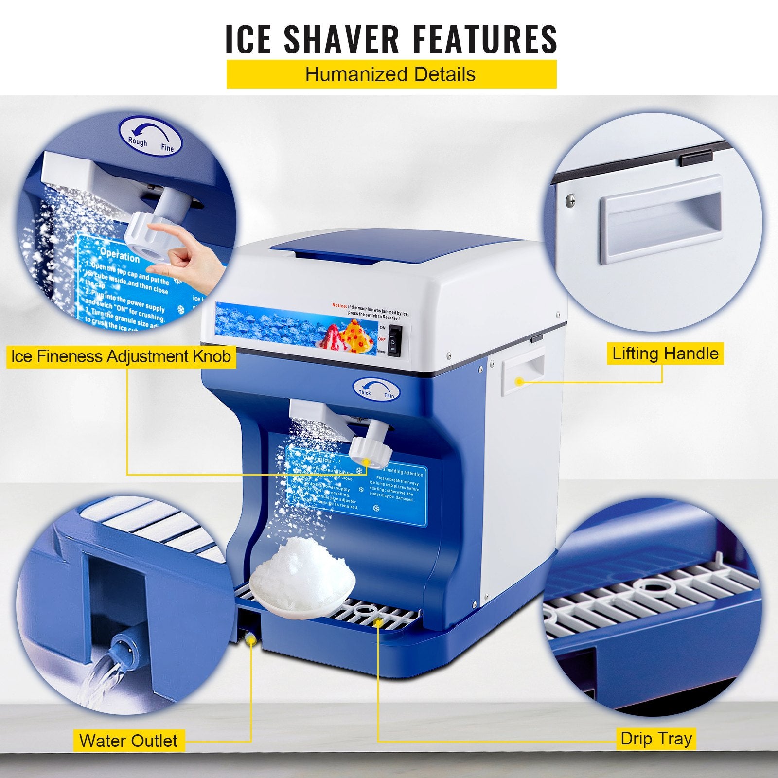 Ice Shaver 265LBS/Hour Snow Cone Slushie Dessert Maker Stainless Steel Kitchen