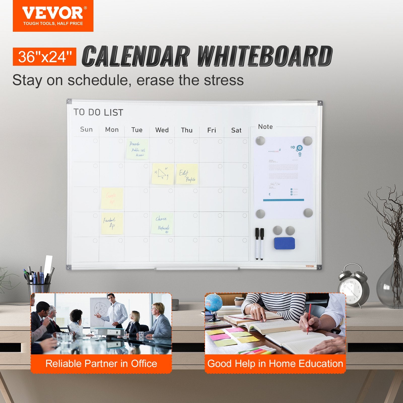 Magnetic Whiteboard Dry Erase Board 36x24" Wall Mounted for Office