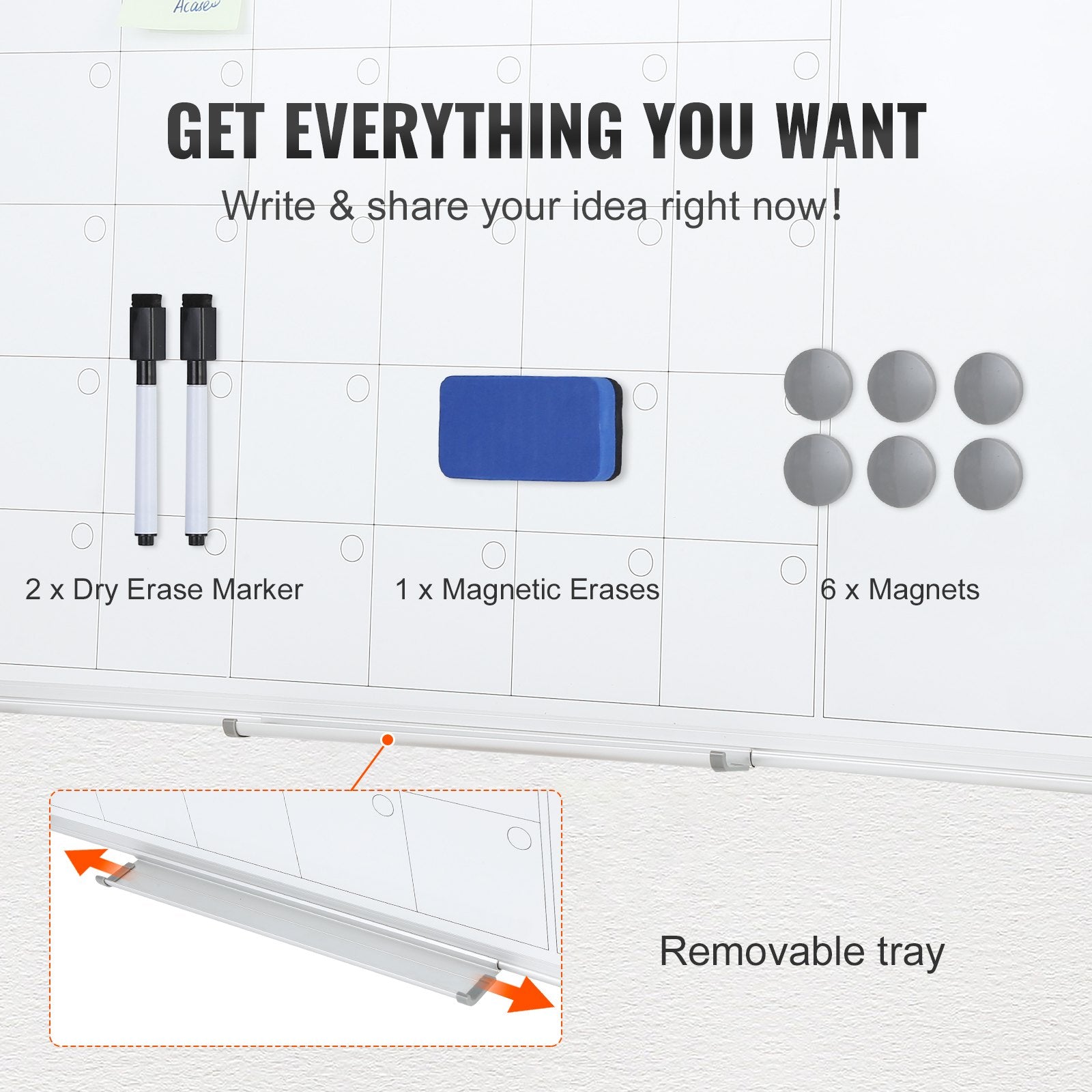 Magnetic Whiteboard Dry Erase Board 36x24" Wall Mounted for Office