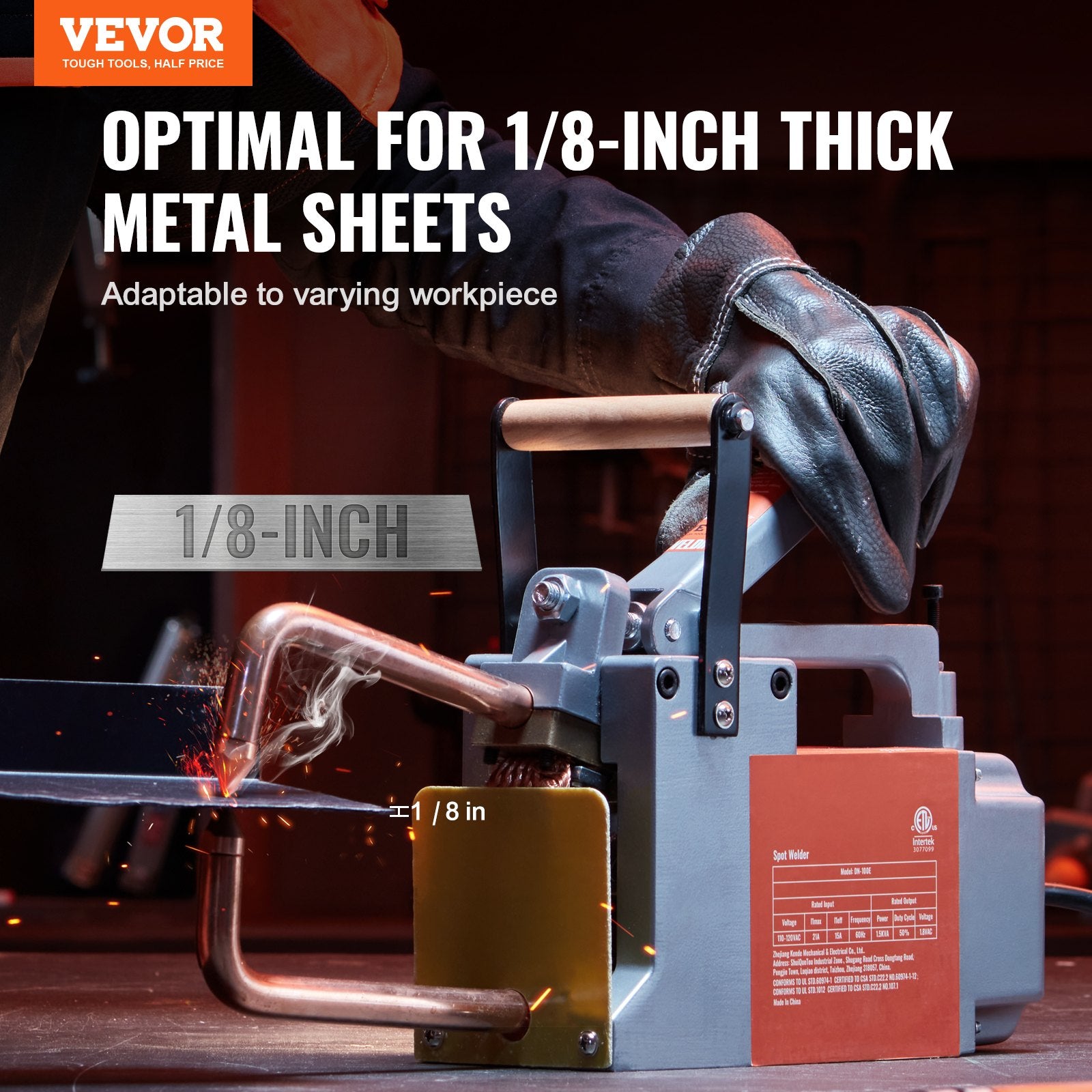 Portable Spot Welder 1/8" Handheld 8KVA Spot Welding Machine for Metal Sheets