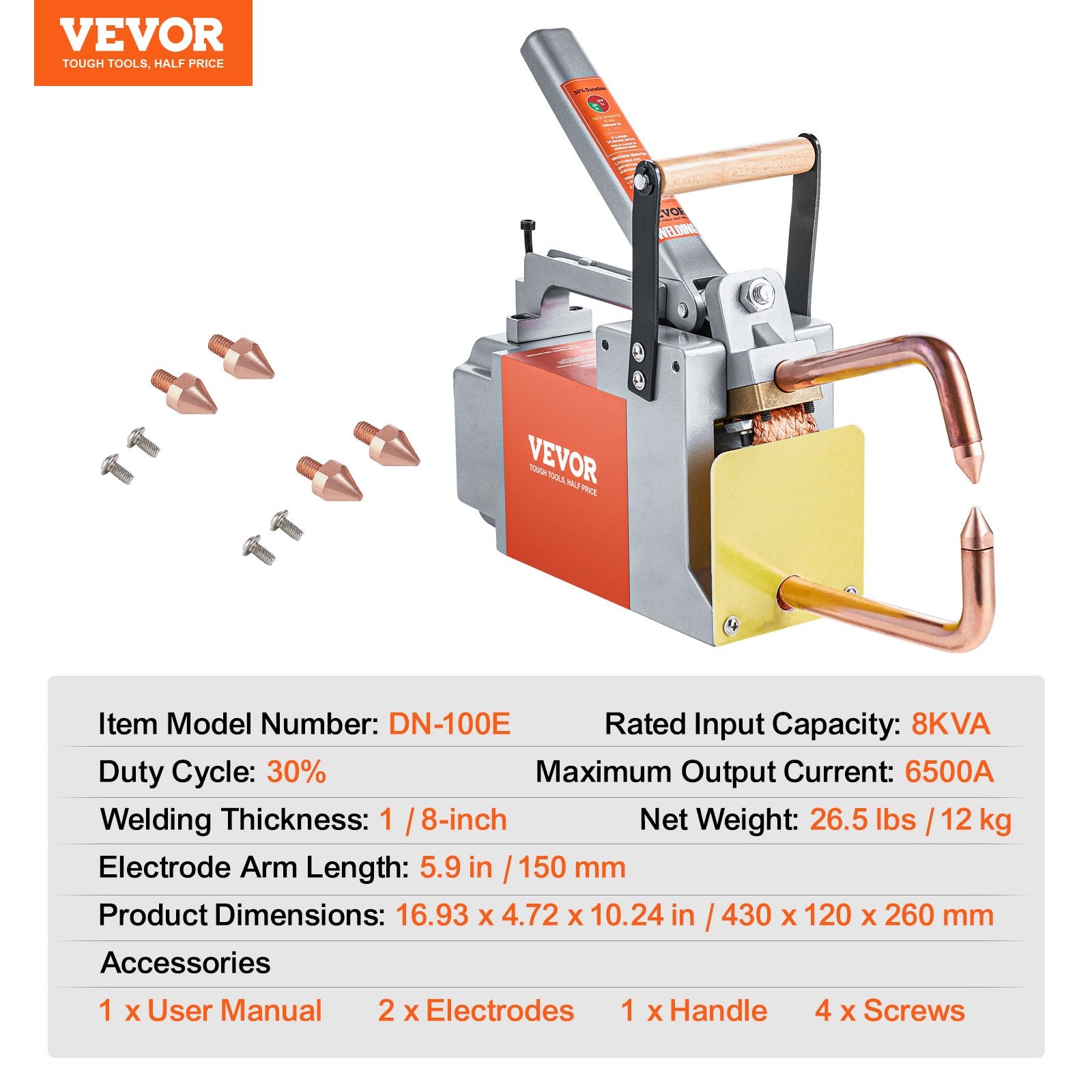 Portable Spot Welder 1/8" Handheld 8KVA Spot Welding Machine for Metal Sheets