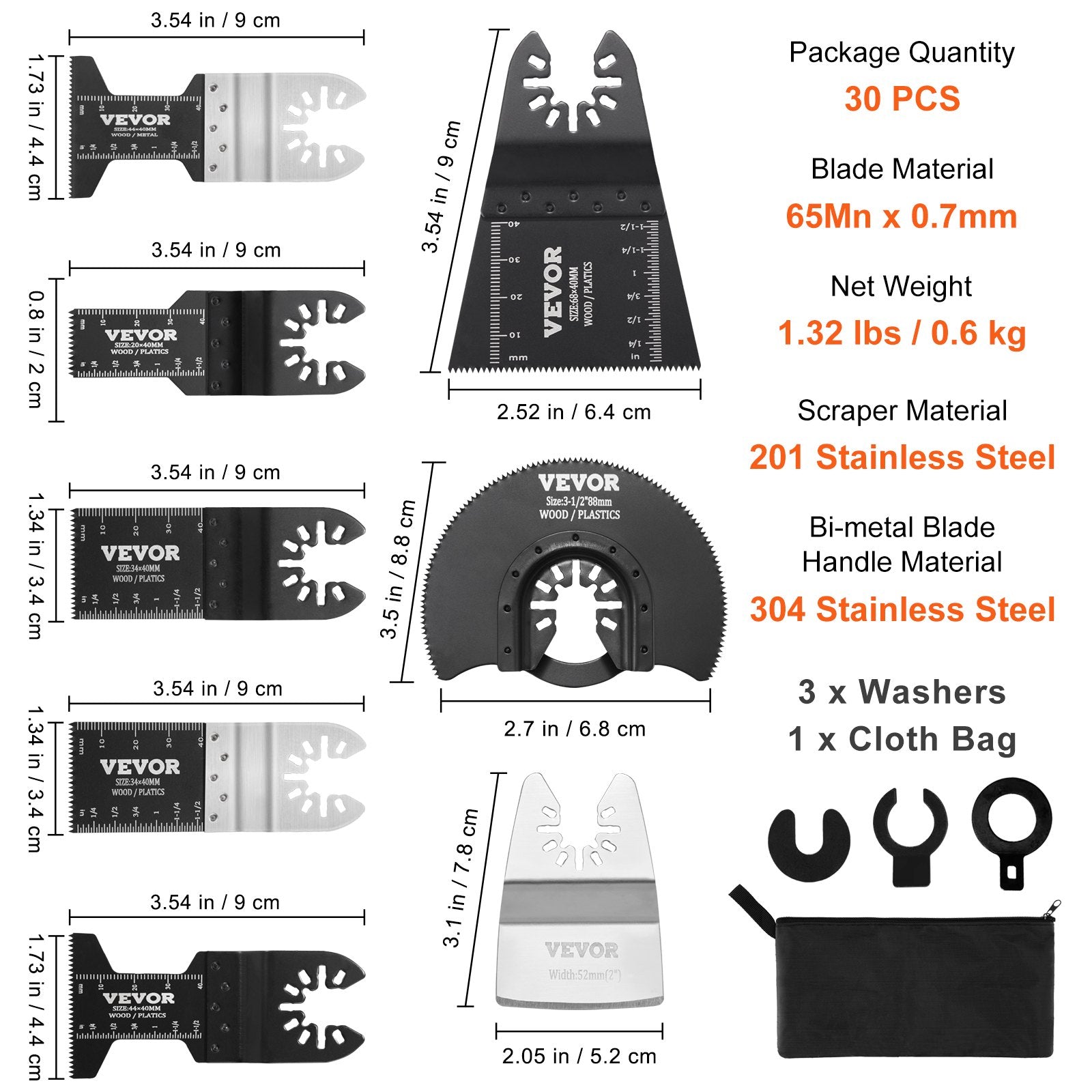 Multi-Tool Blade Kit 30PCS Universal Quick Release Oscillating Wood Metal