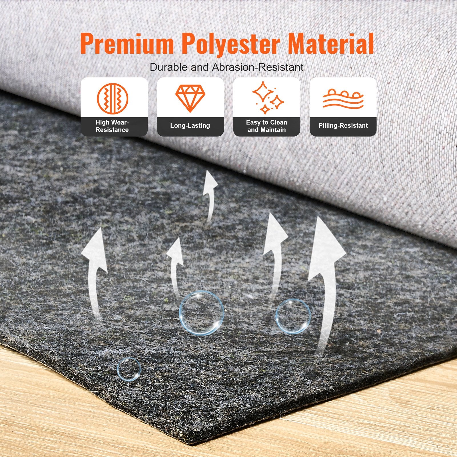 Rug Pad 9x12' 1/2" Thick Polyester Felt Carpet Cushion Gray Premium Comfort