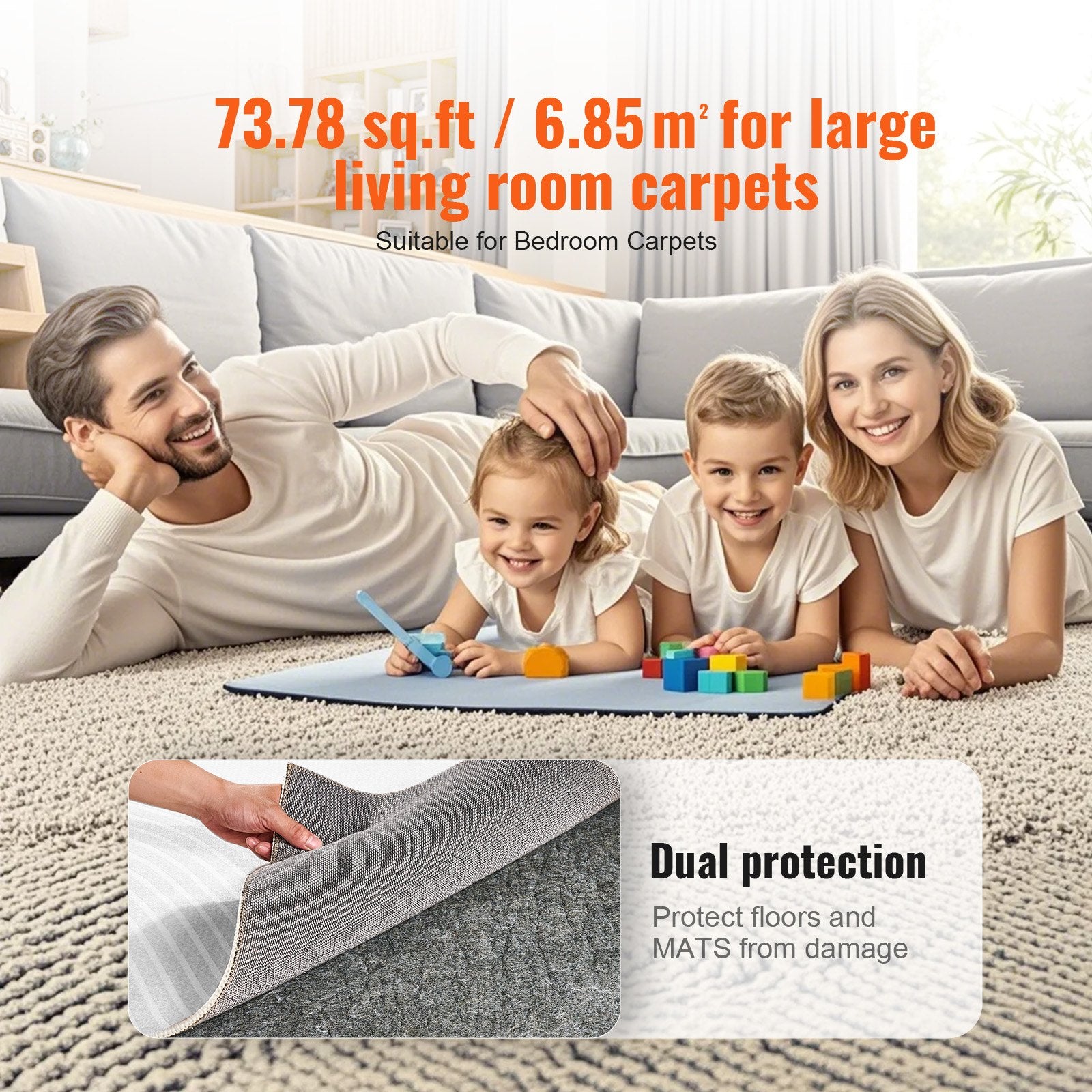 Rug Pad 8x10' 1/2" Thick Polyester Felt Carpet Cushion Gray Premium Comfort