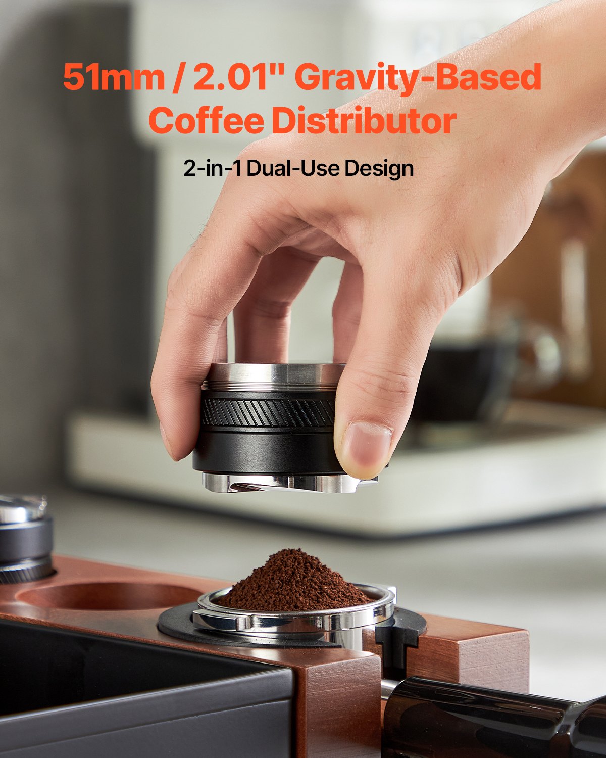 51mm 2-in-1 Adjustable Espresso Coffee Distributor with Fan-Shaped Base