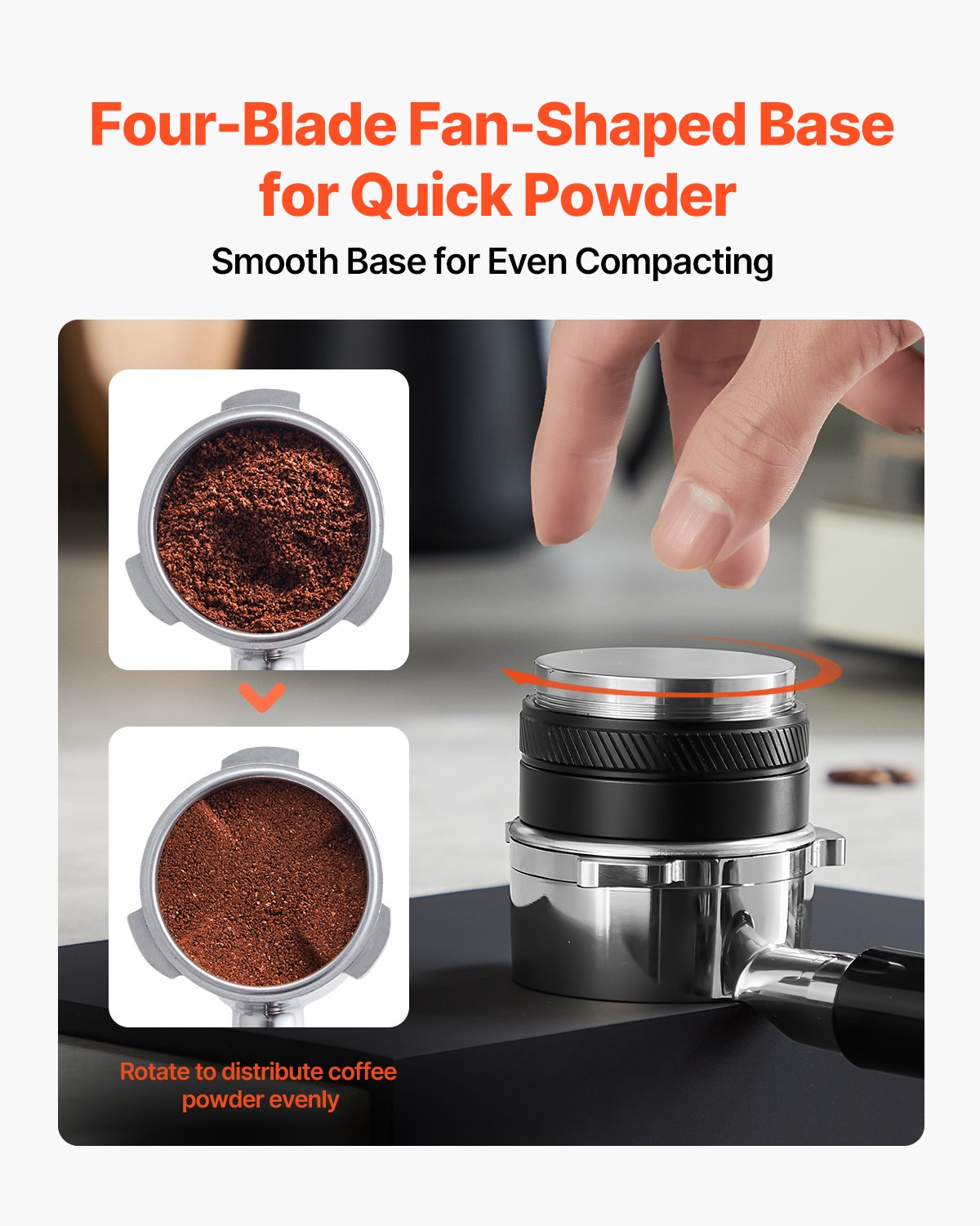 58mm 2-in-1 Adjustable Espresso Coffee Distributor with Fan-Shaped Base