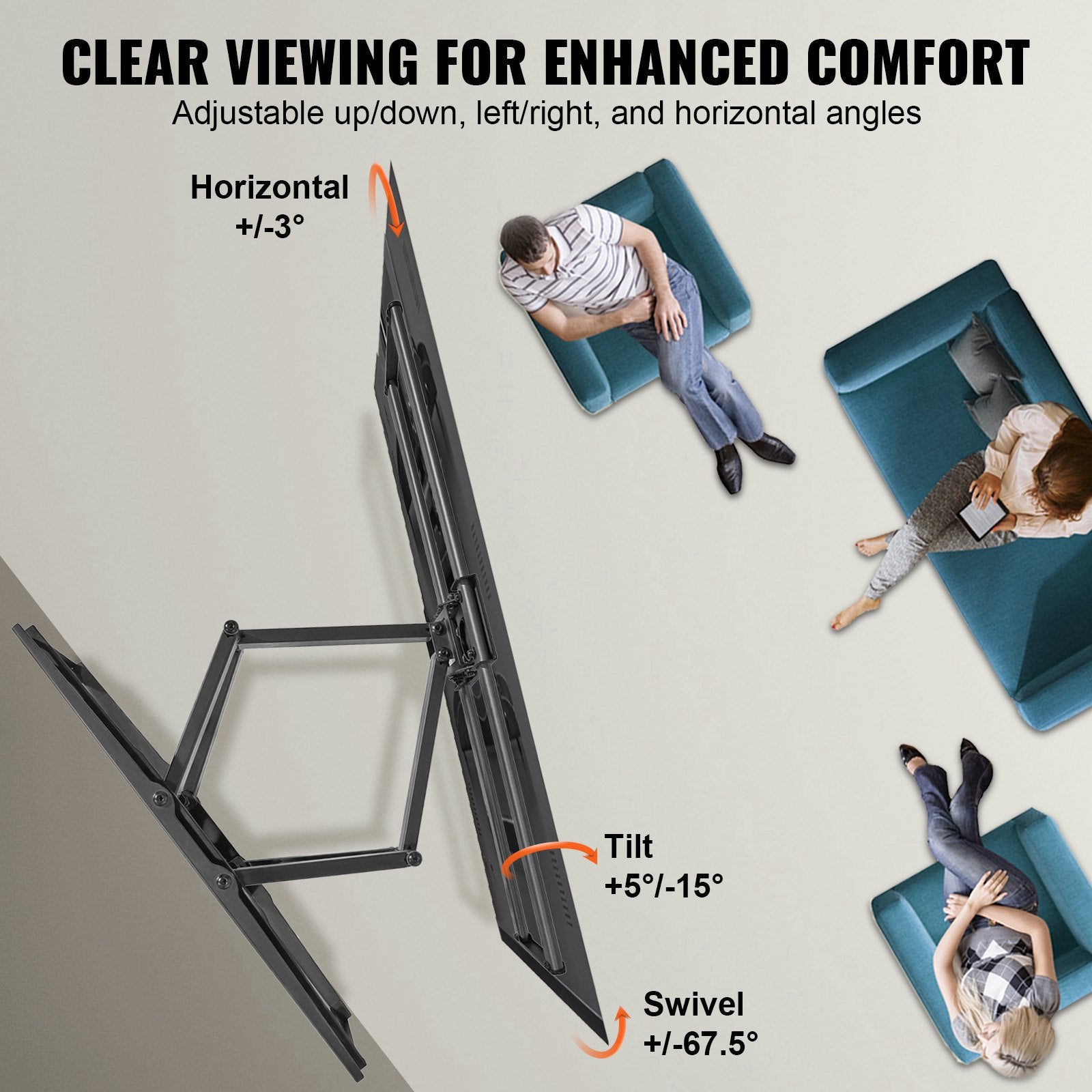 Full Motion TV Mount for 37-90" TVs Swivel Tilt 4 Articulating Arms 165 lbs
