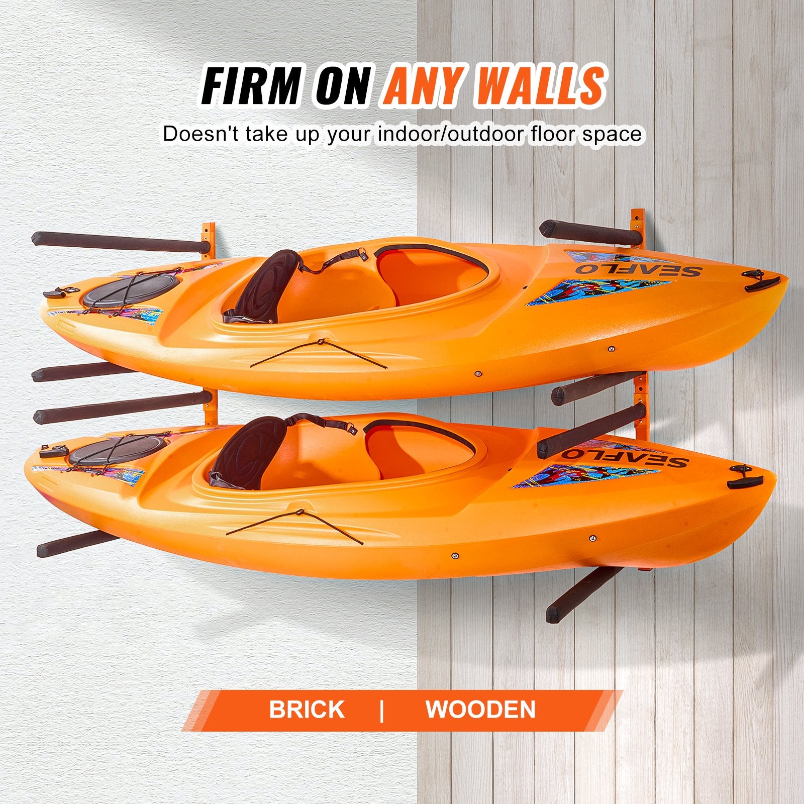 Wall Kayak Storage Rack 4-Capacity Adjustable Padded Arms 181.6kg Load