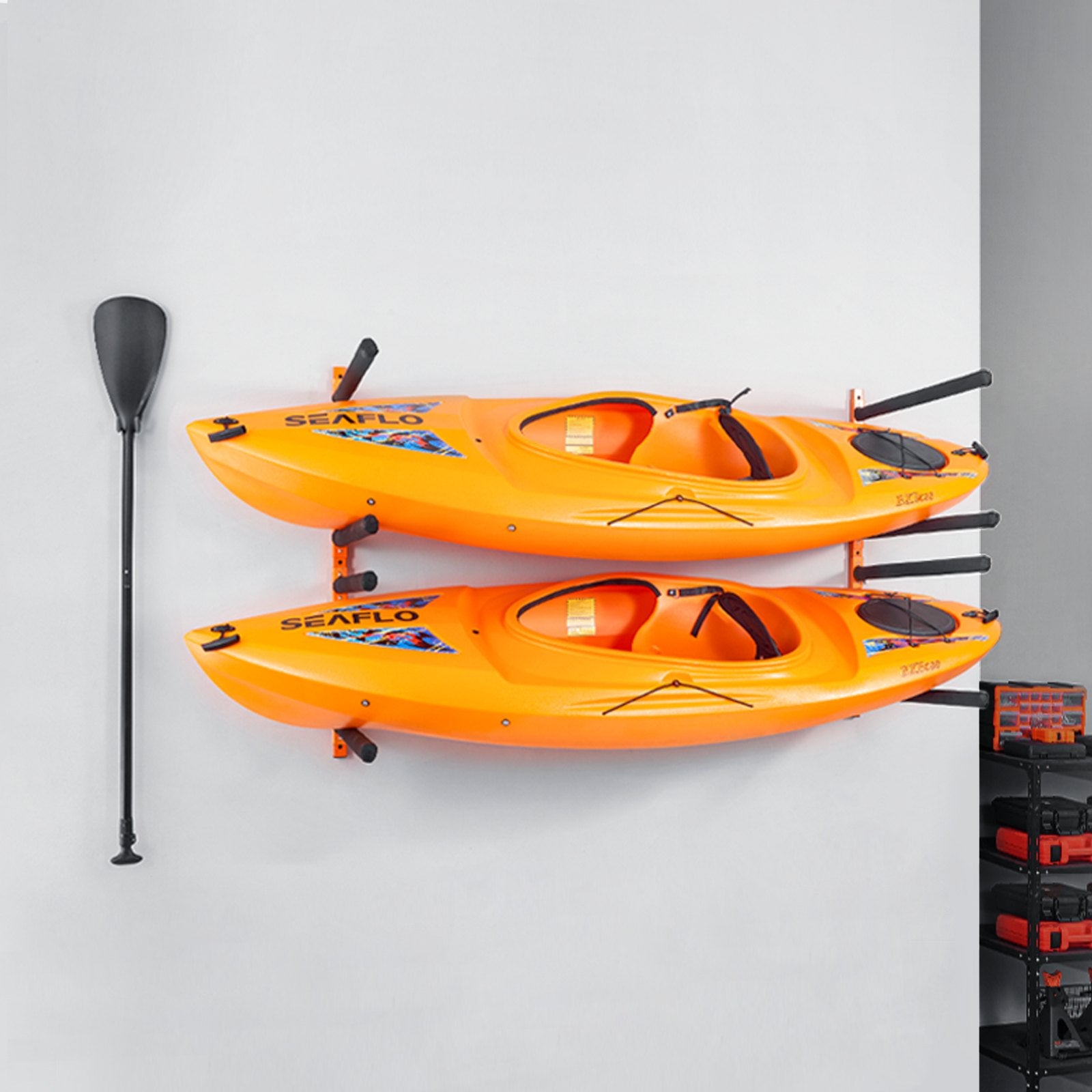 Wall Kayak Storage Rack 4-Capacity Adjustable Padded Arms 181.6kg Load