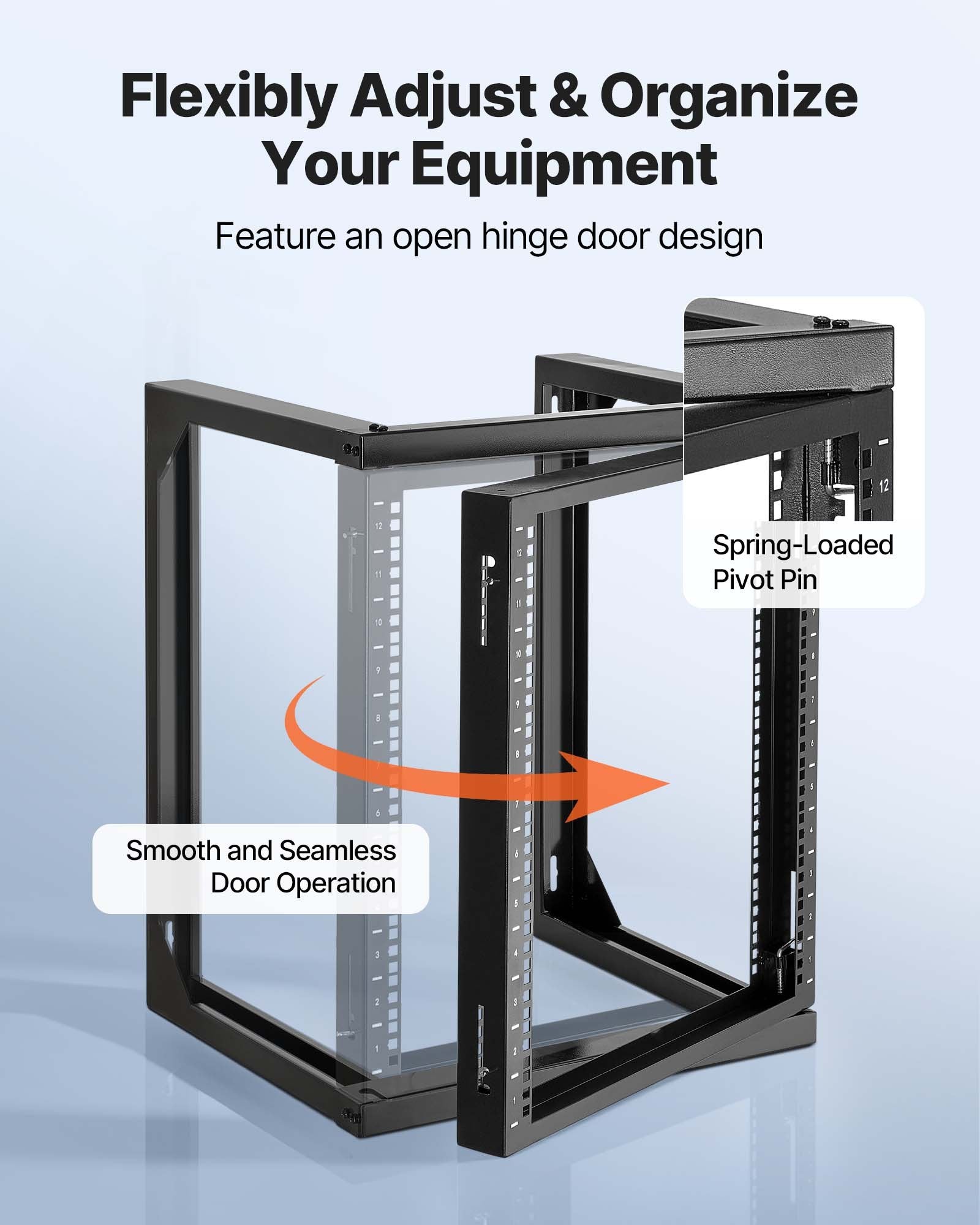 12U Wall Mount Server Rack 68.04kg Open Frame 180° Swing Door Black