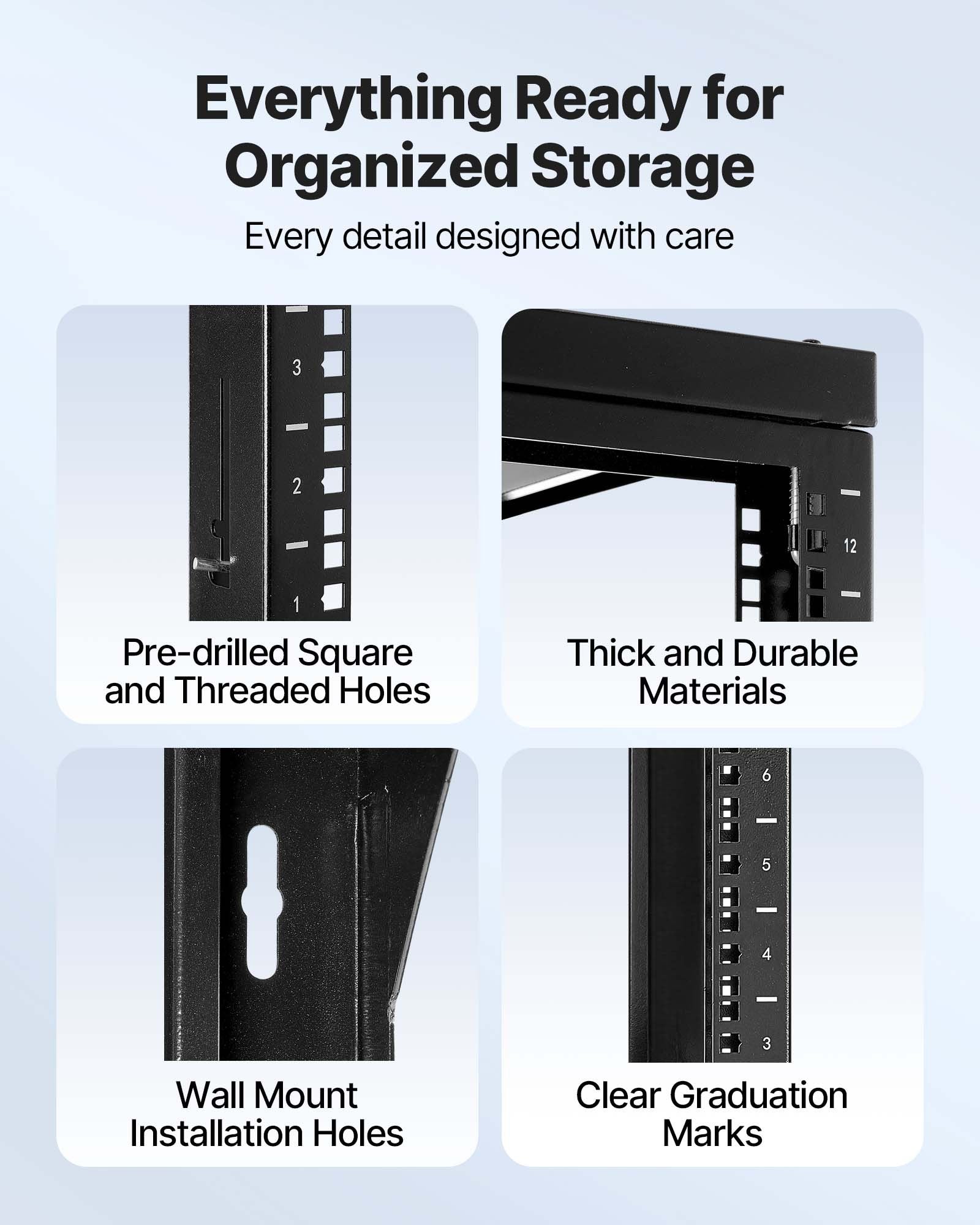 12U Wall Mount Server Rack 68.04kg Open Frame 180° Swing Door Black