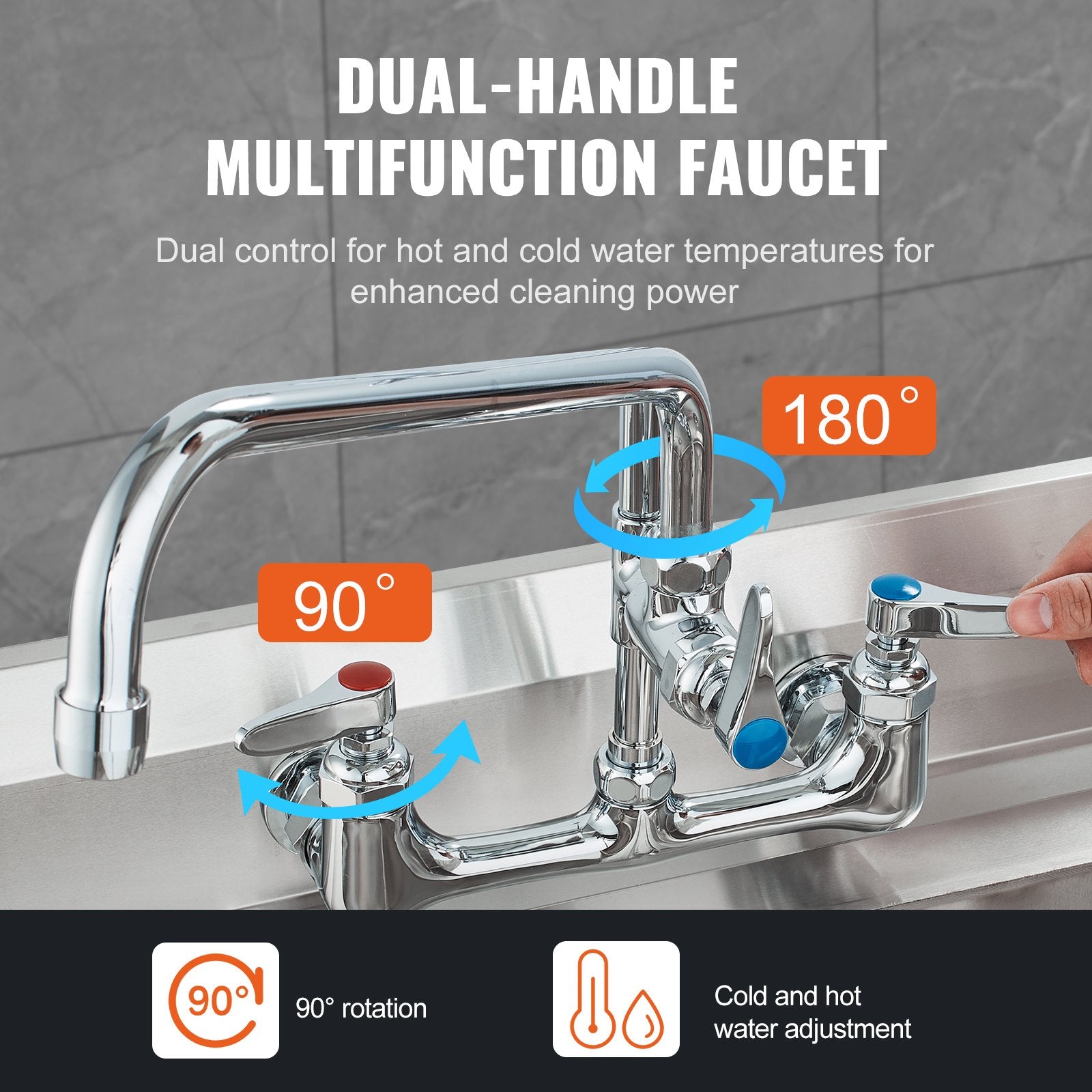36" Commercial Pre-Rinse Kitchen Faucet Wall Mount 12" Swing Spout