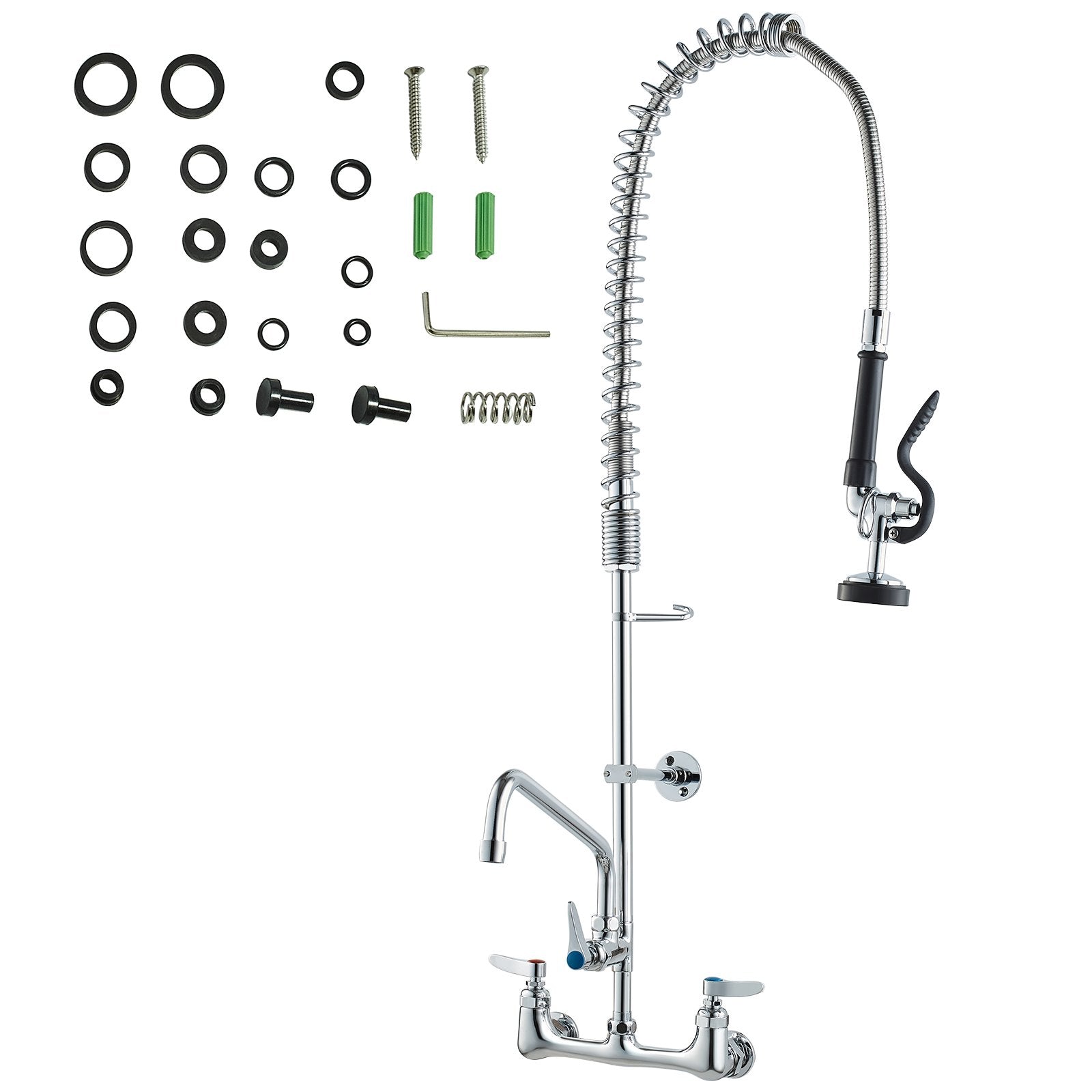 36" Commercial Pre-Rinse Kitchen Faucet Wall Mount 12" Swing Spout