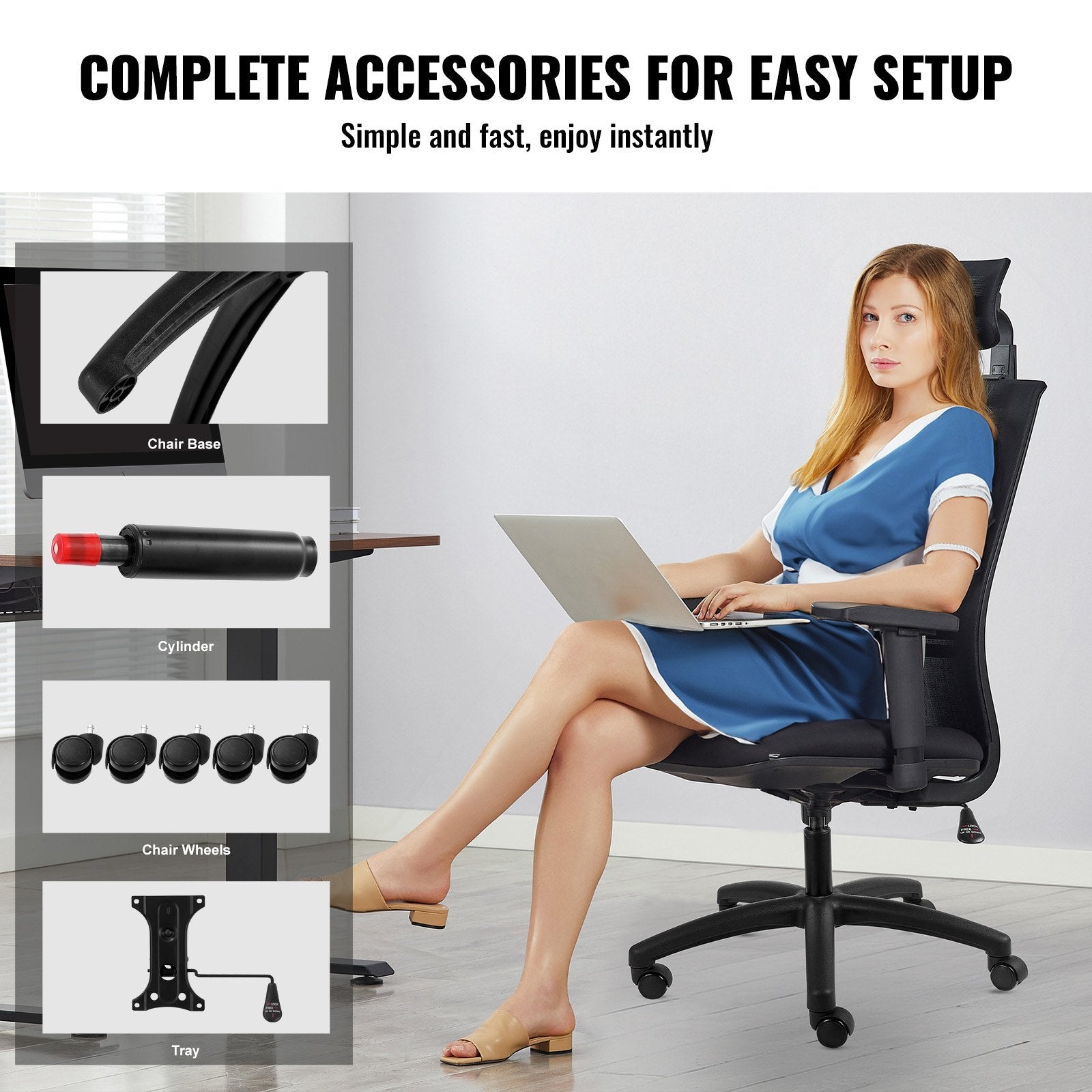 Office Chair Base Replacement Heavy Duty 710mm Universal 5 Casters Black