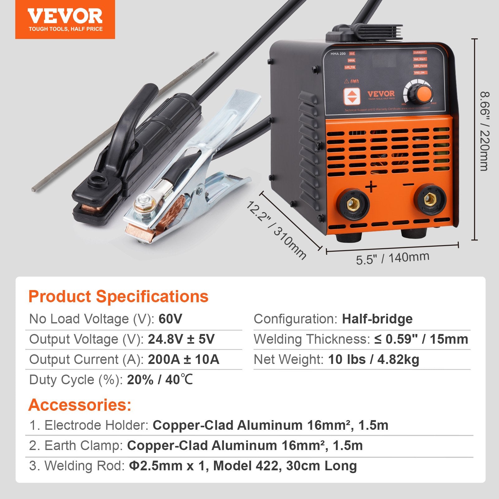Stick Welder 220V 200A ARC/Lift TIG 2-in-1 Portable Welding Machine LED Display