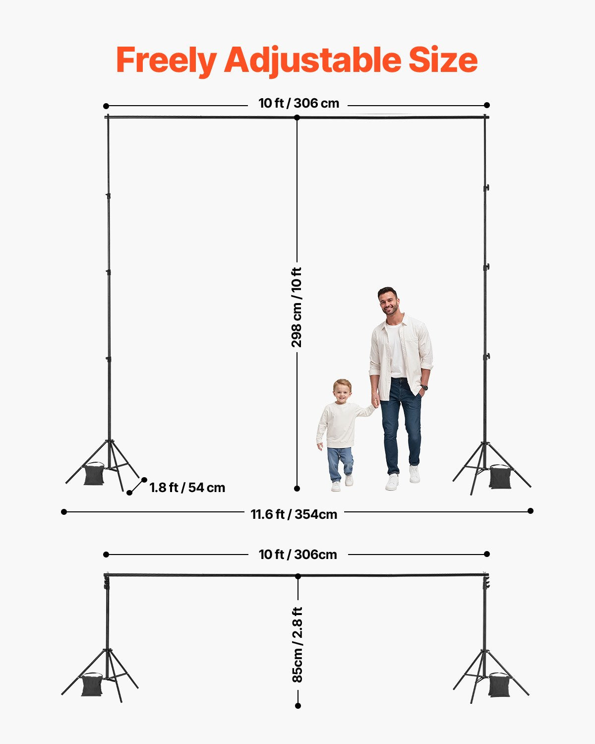Backdrop Stand 298x300cm Adjustable Photo Background 4 Crossbars Heavy Duty