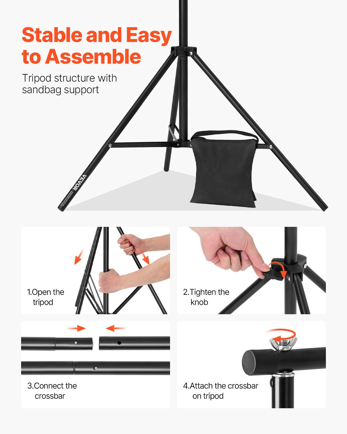 Backdrop Stand 298x300cm Adjustable Photo Background 4 Crossbars Heavy Duty