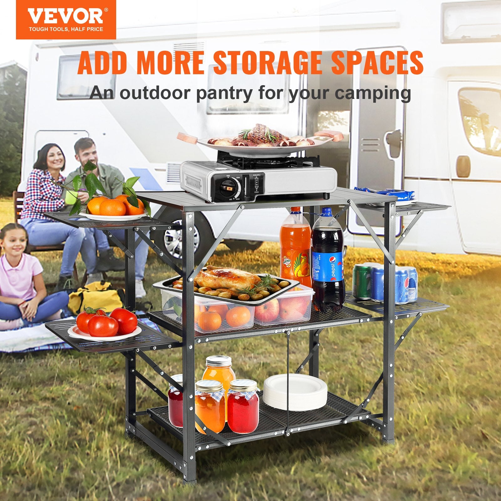 Camping Kitchen Table One-Piece Folding Portable Cook Station Aluminum Outdoor