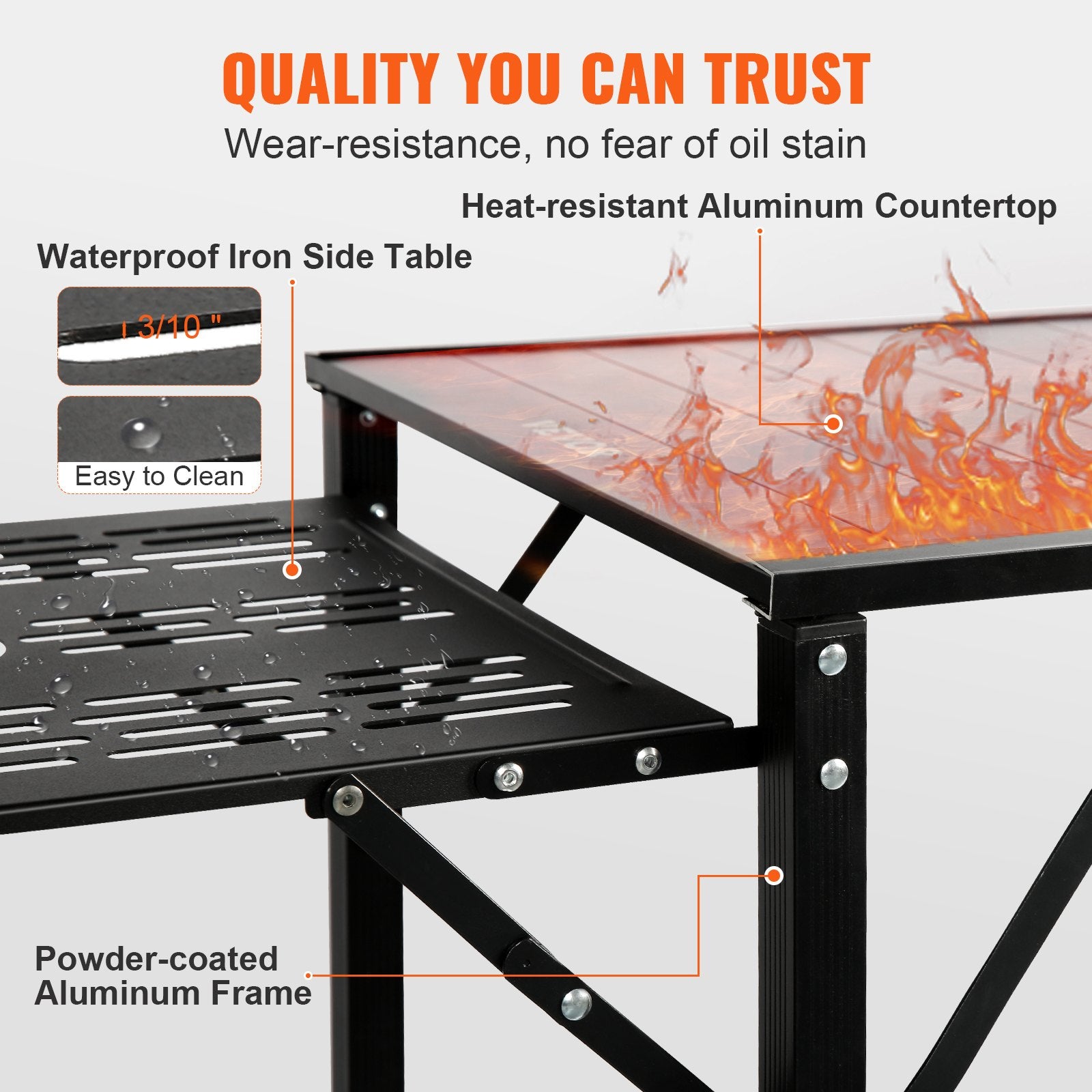 Camping Kitchen Table One-Piece Folding Portable Cook Station Aluminum Outdoor