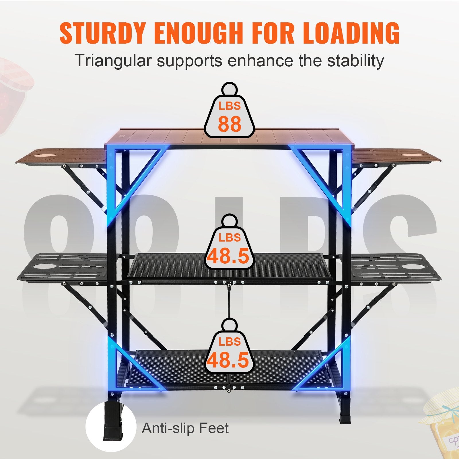 Camping Kitchen Table One-Piece Folding Portable Cook Station Aluminum Outdoor