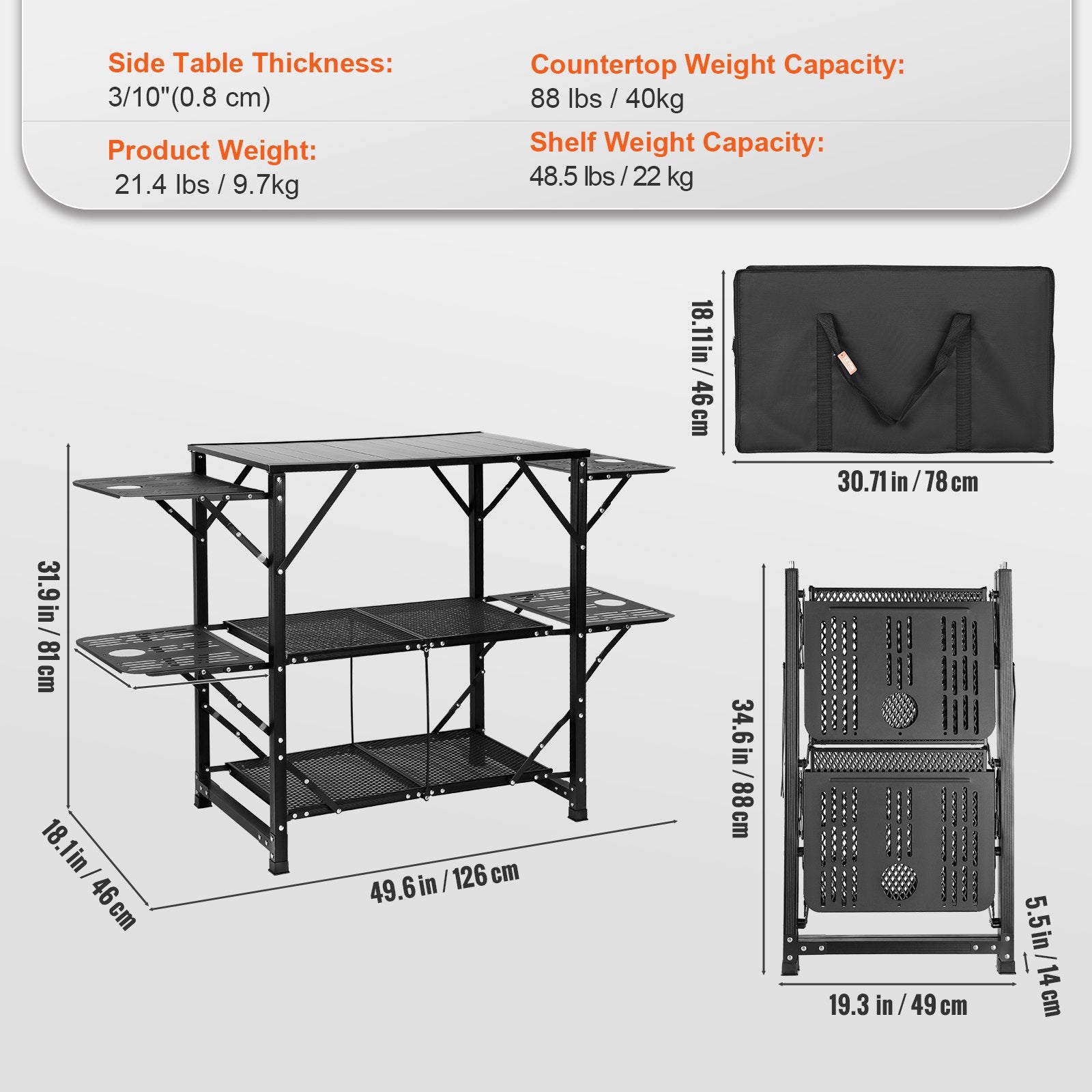 Camping Kitchen Table One-Piece Folding Portable Cook Station Aluminum Outdoor
