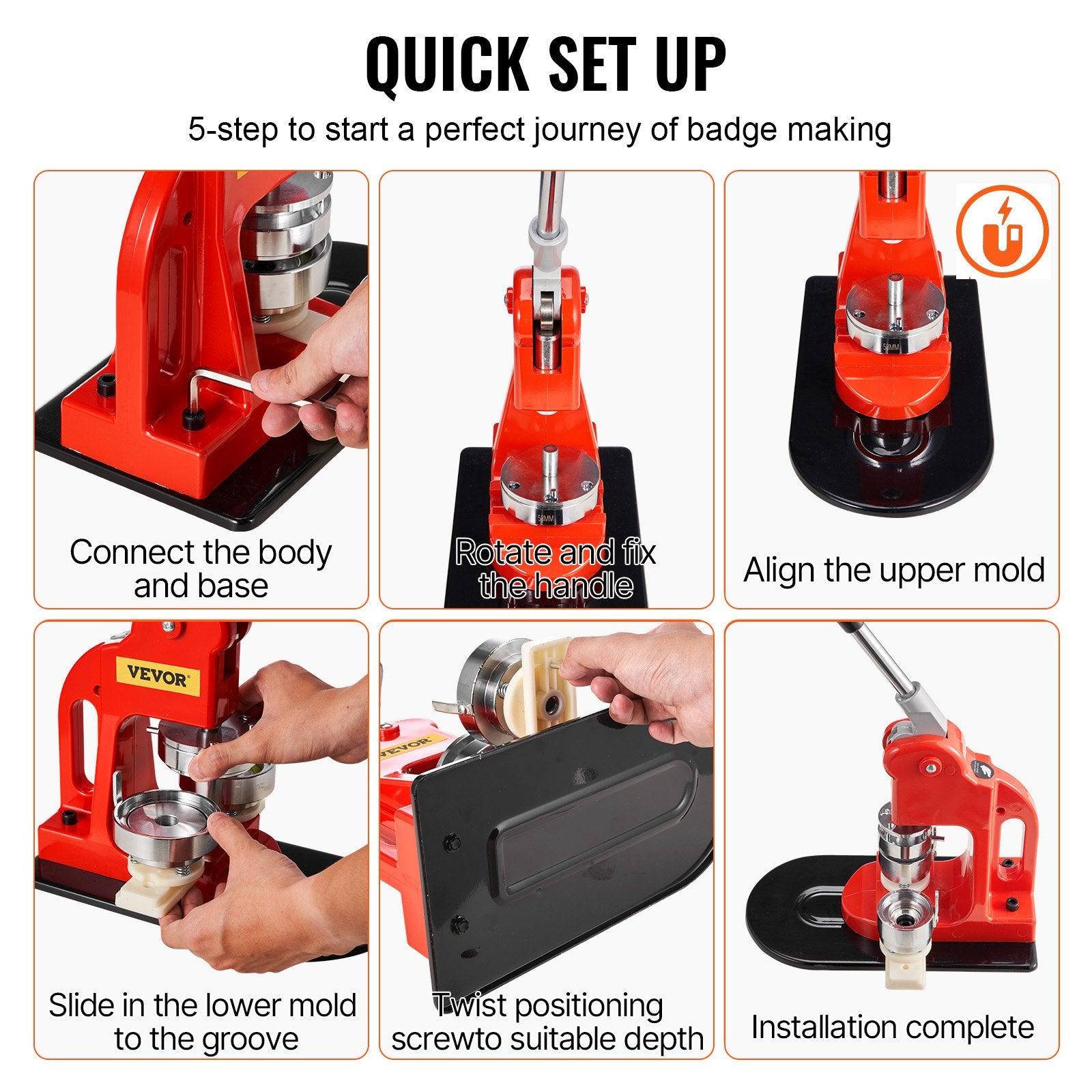 Button Maker Machine 2.25" 58MM Badge Pin Machine Press Kit with 500 Parts