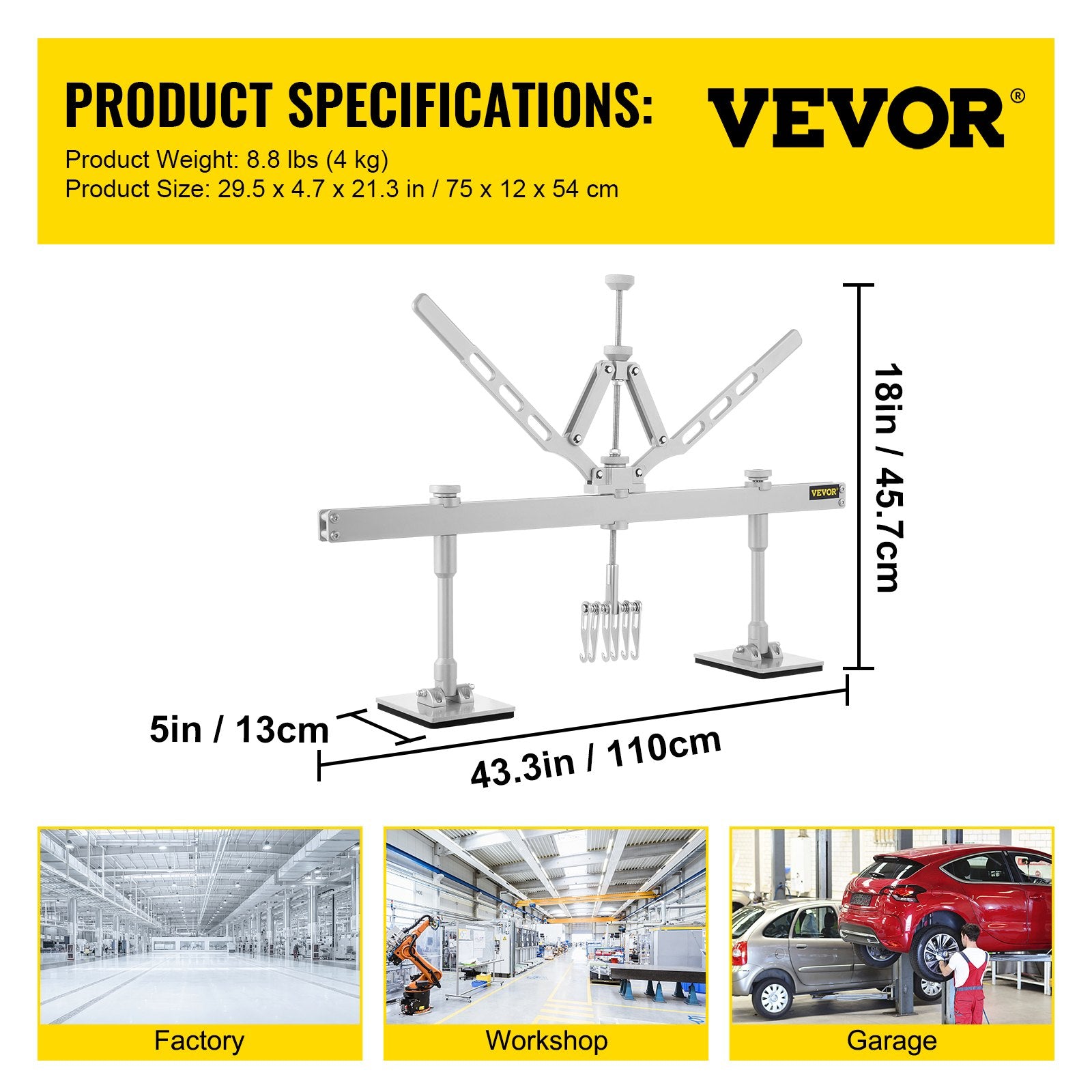 Dent Pull Lever Bar Kit 43INCH/1100MM for Aluminum & Steel Dent Pulling