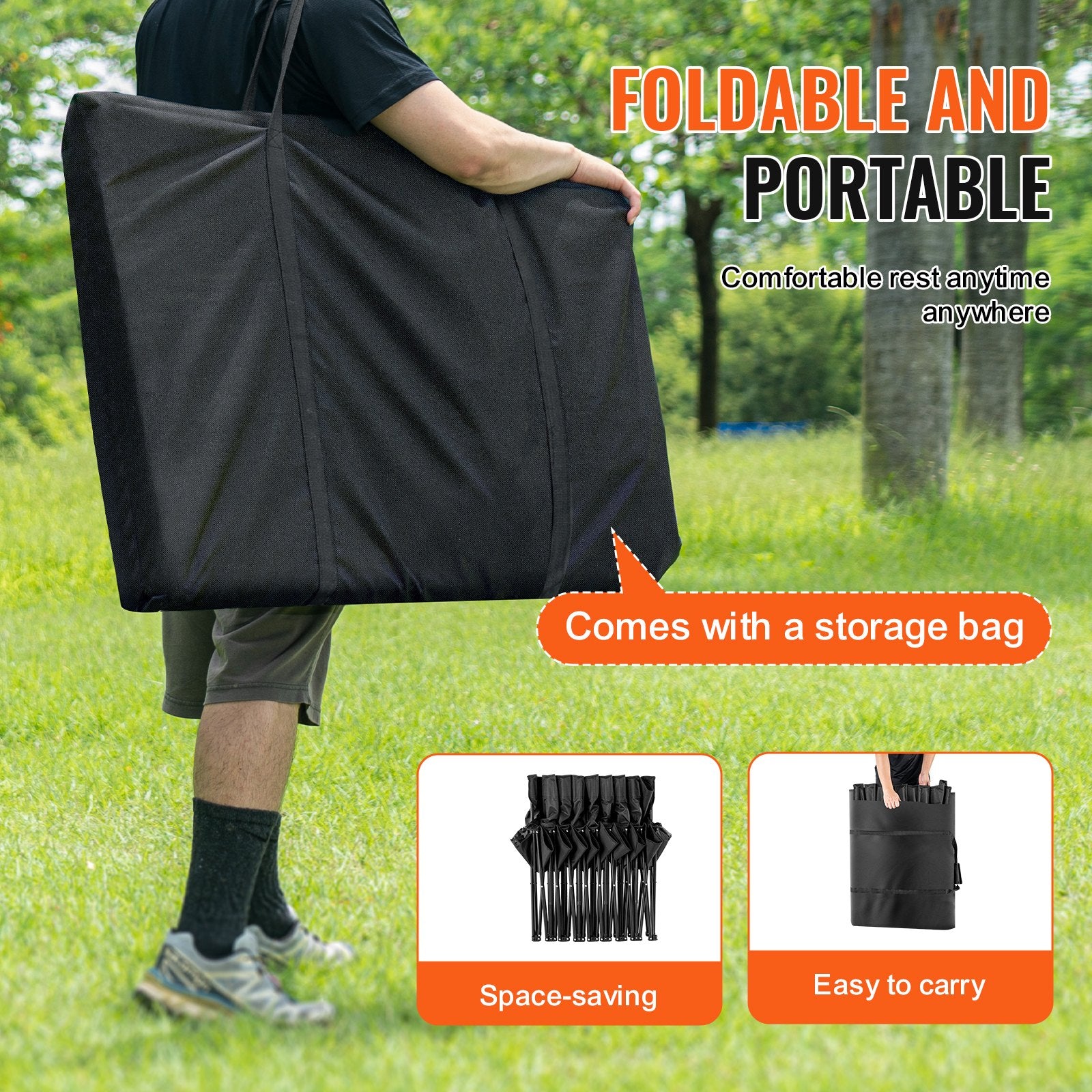Folding Bench Portable 8-Seat Soccer with Backrest Side Pockets Black